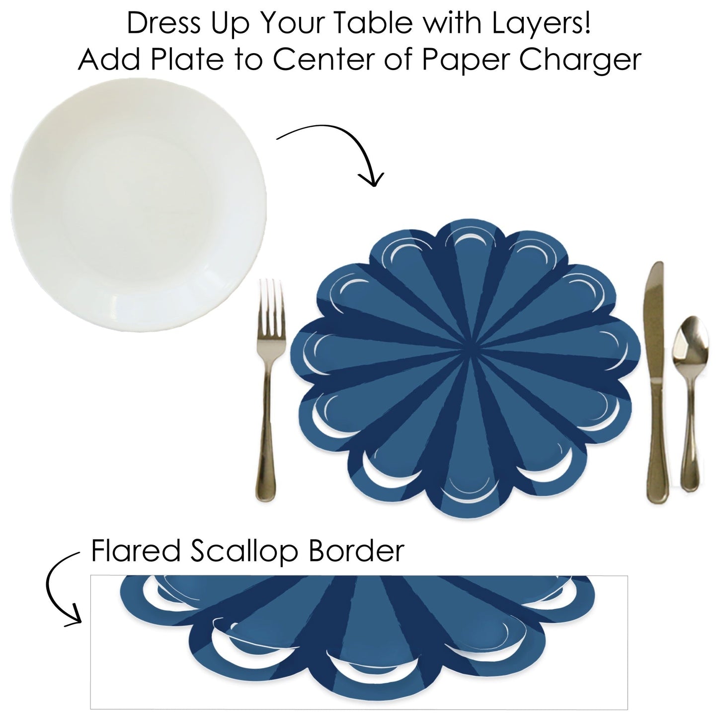 Navy Stripes - Simple Party Round Table Decorations - Paper Chargers - Place Setting For 12