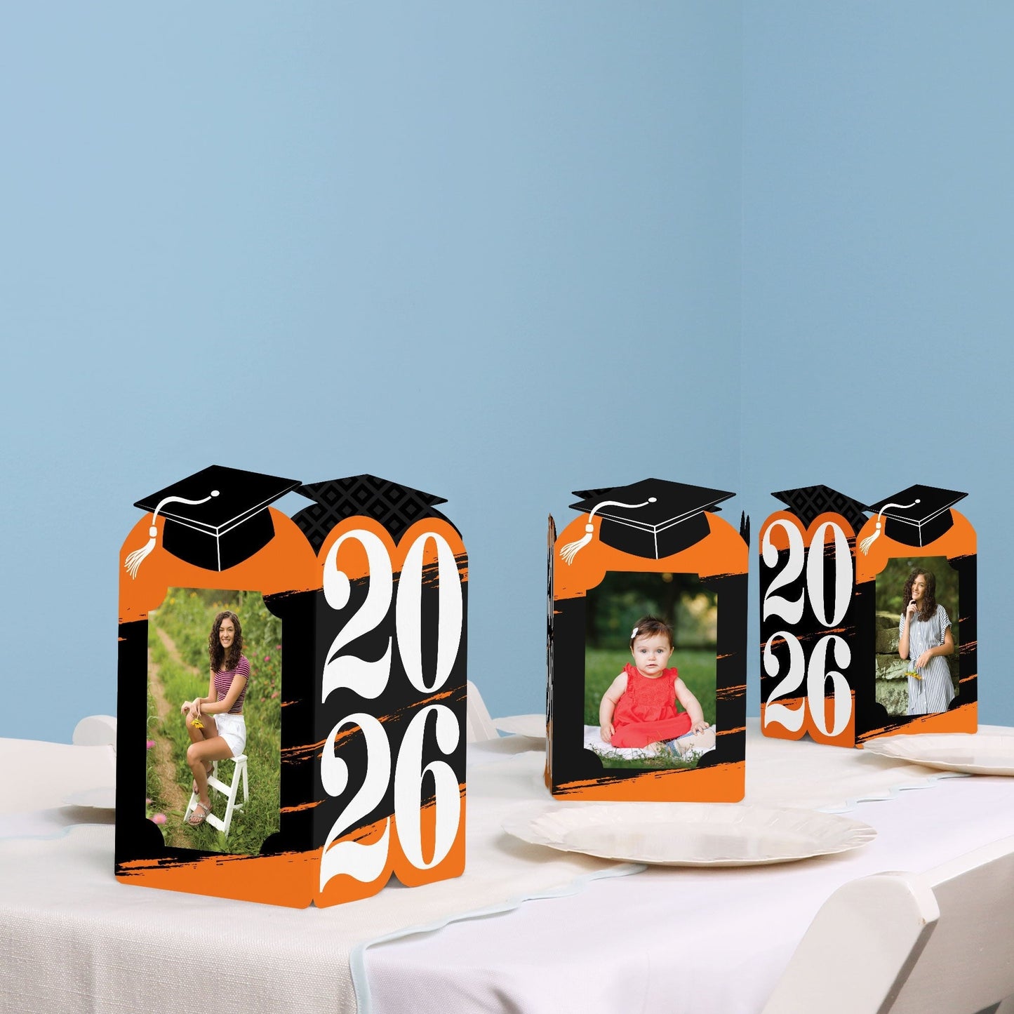 Orange Graduation Photo Centerpieces - 8 Ct