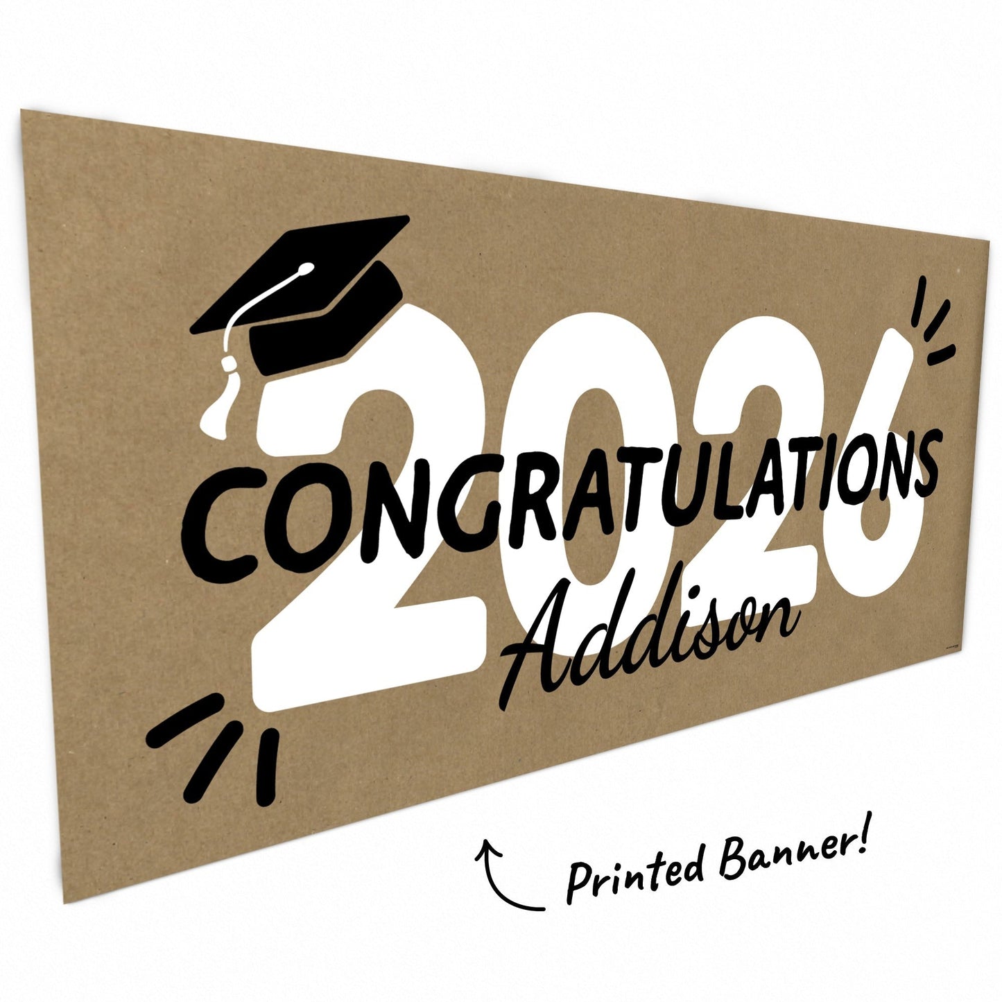Custom Text Black & White 2026 Grad Kraft Banner