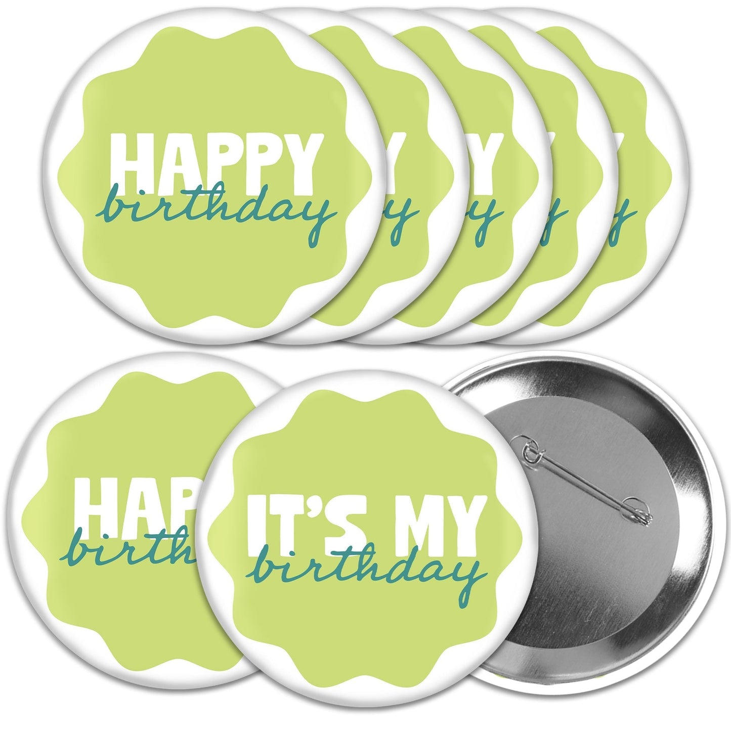 Wavy Birthday Pinback Buttons - 8 Ct
