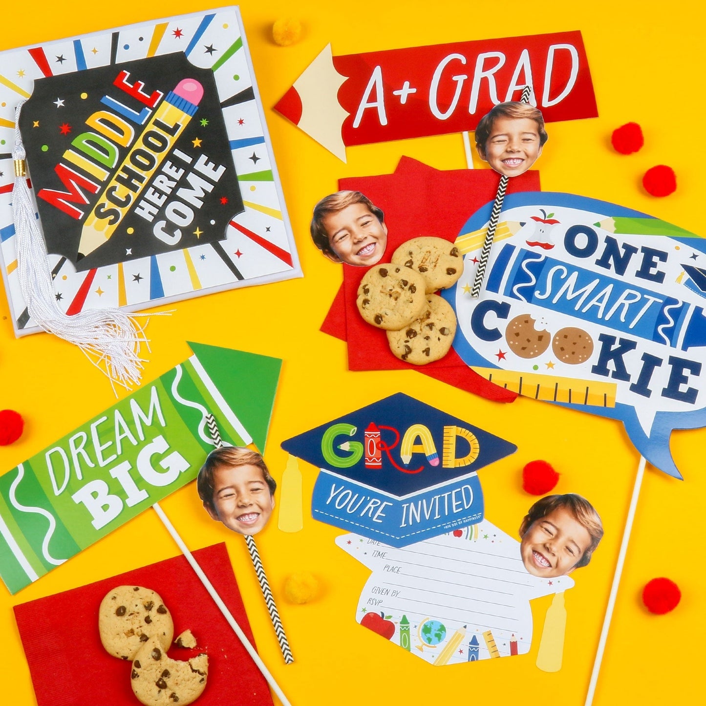 Middle School Here I Come - Elementary Graduation Cap Decorations Kit - Grad Cap Cover