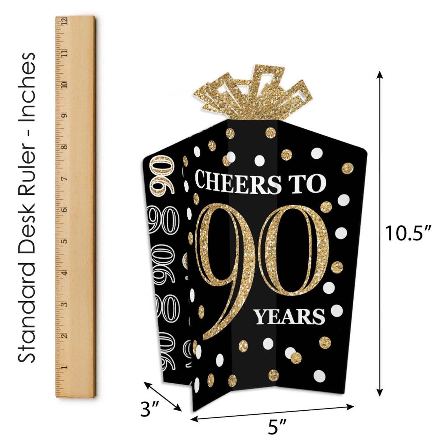 Adult 90th Birthday - Gold - Table Decorations - Birthday Party Fold and Flare Centerpieces - 10 Count