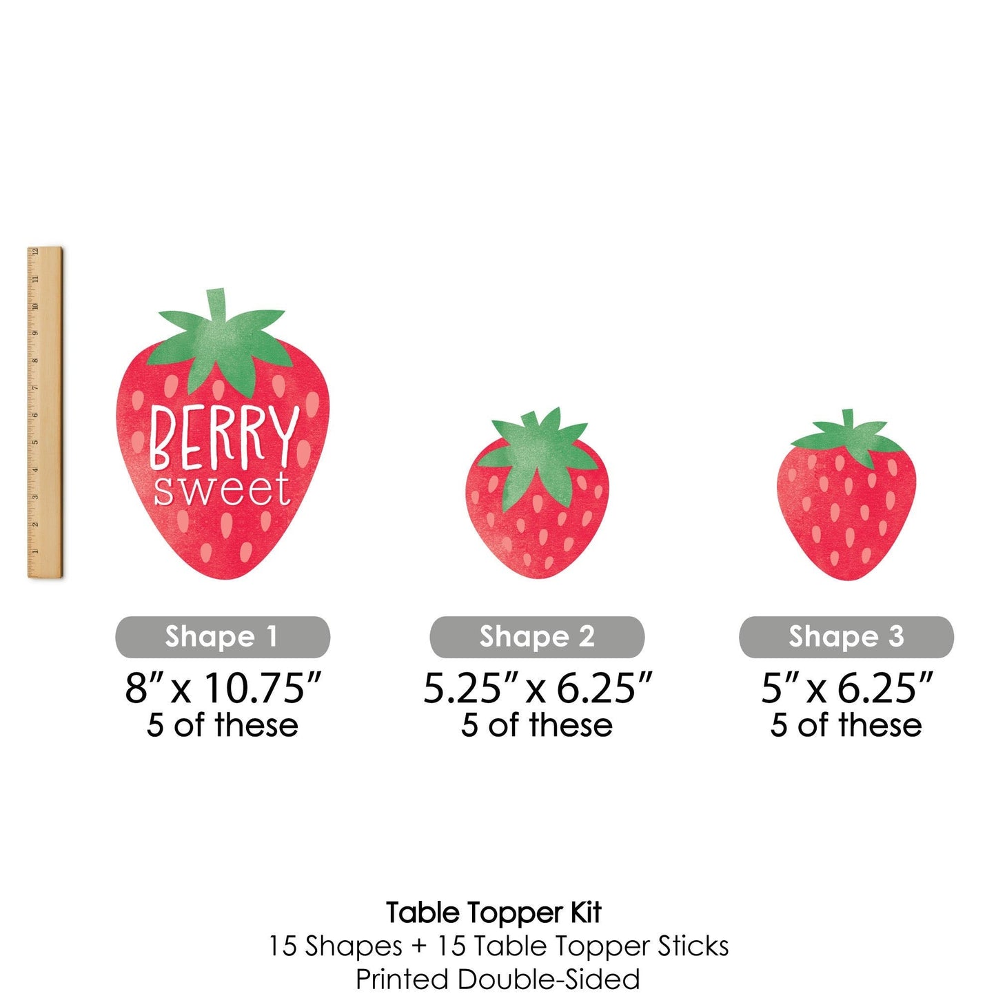 Berry Sweet Strawberry - Fruit Themed Birthday Party or Baby Shower Centerpiece Sticks - Table Toppers - Set of 15