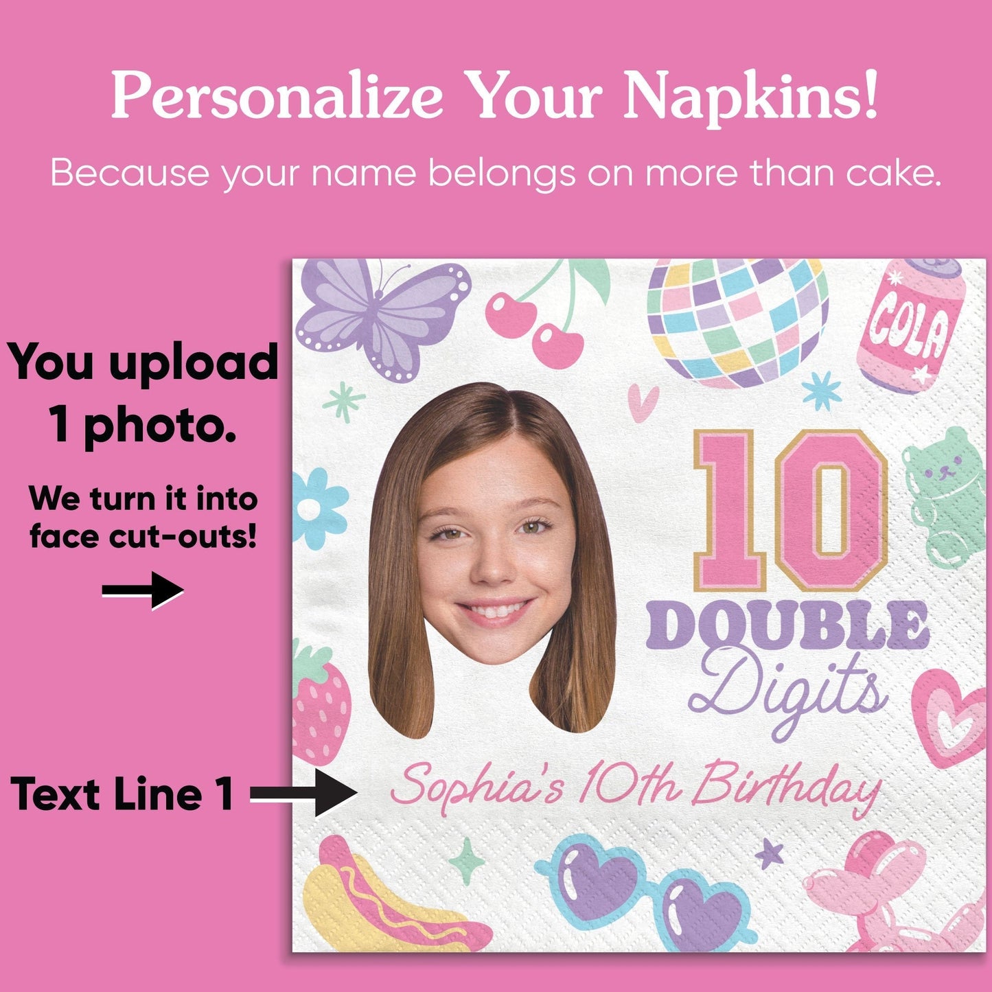 Custom Face Napkins - Preppy 10th Birthday Girl