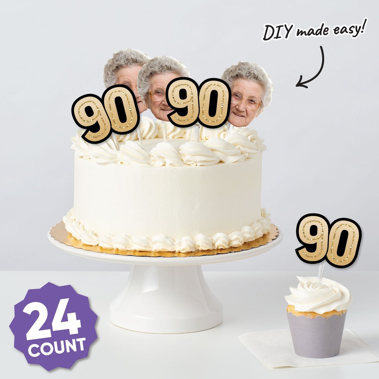 Custom Photo 90th Birthday Cut-Outs - 24 Ct