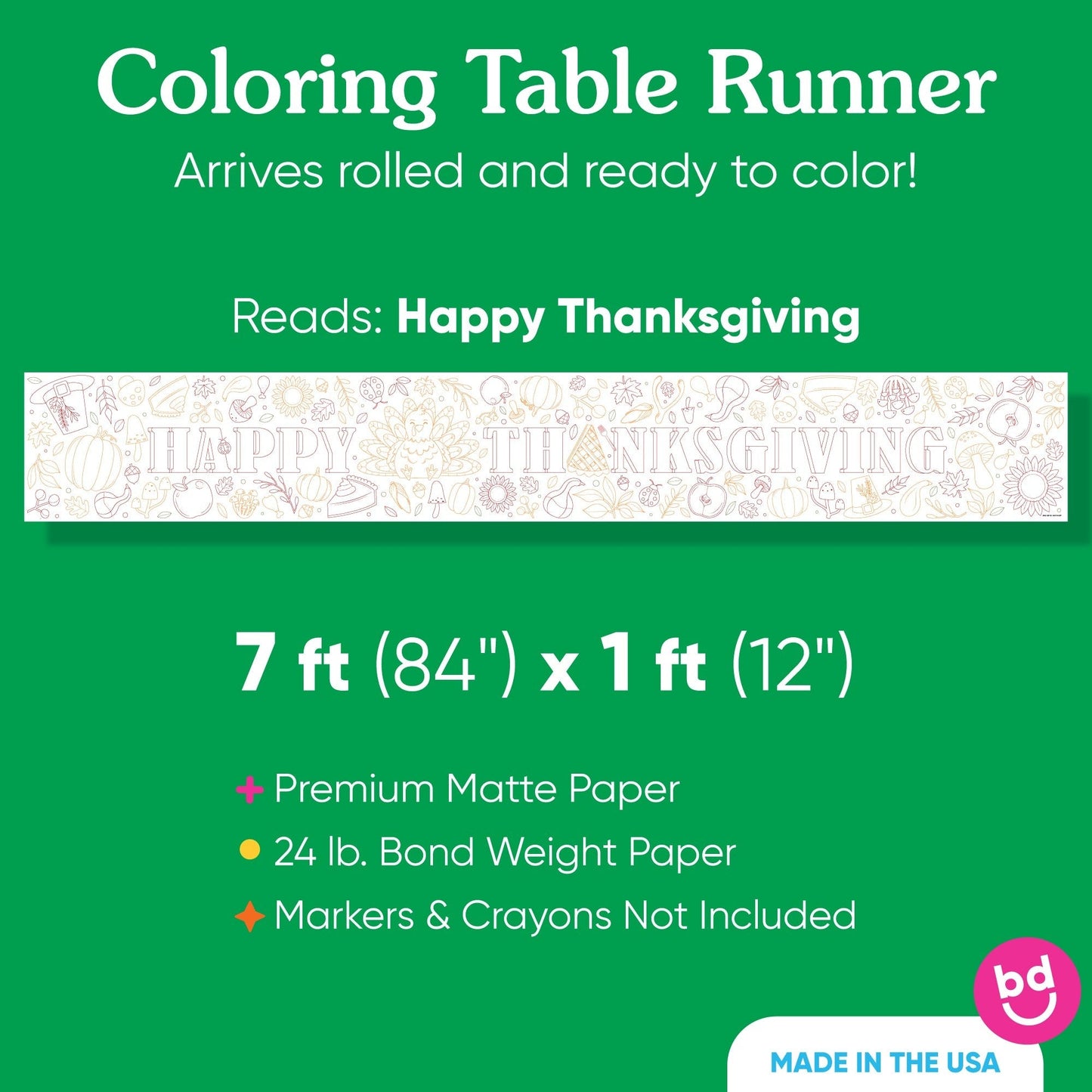 Happy Thanksgiving - Coloring Table Runner - 7'
