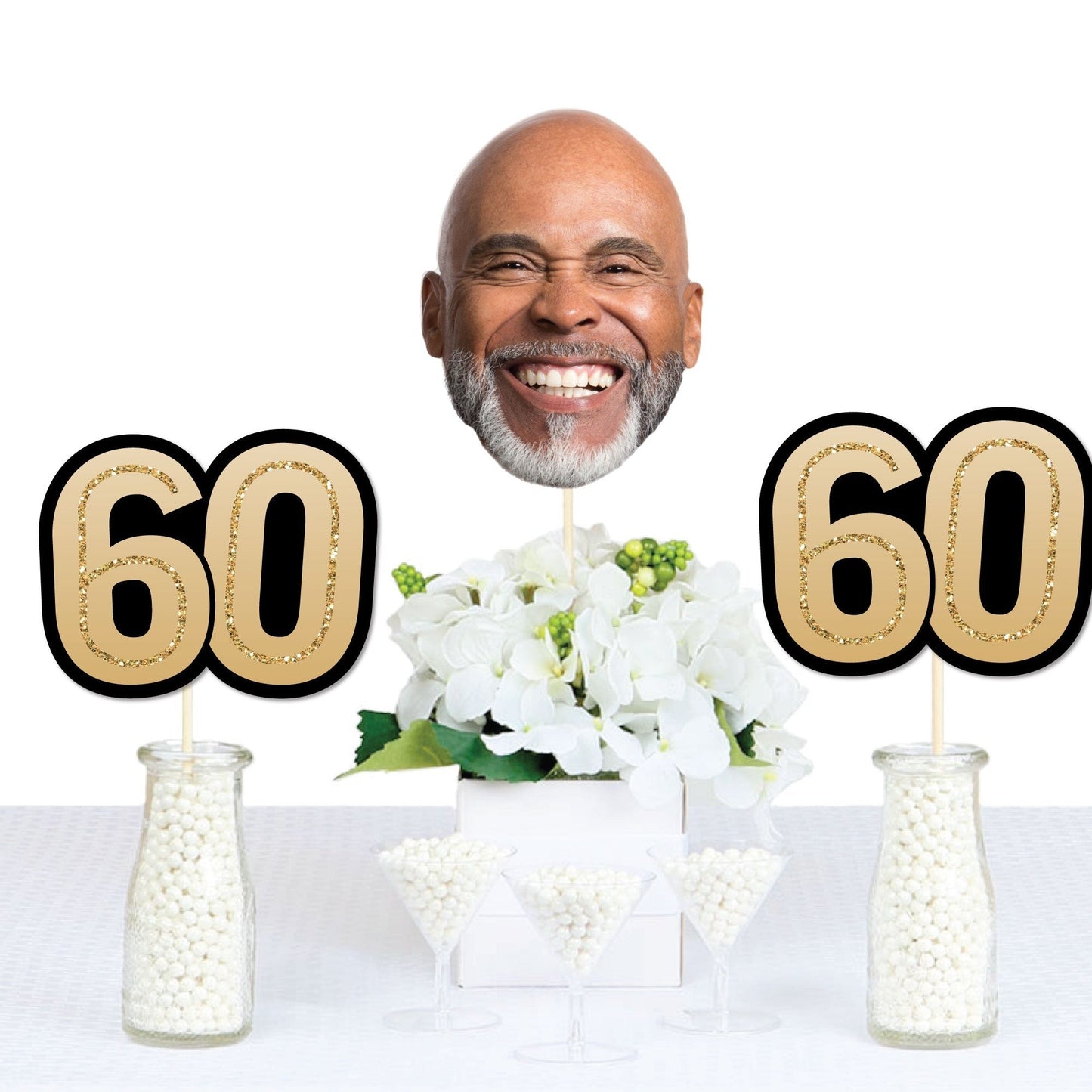 Custom Photo 60th Birthday Face Cutout Essentials - 20 Ct