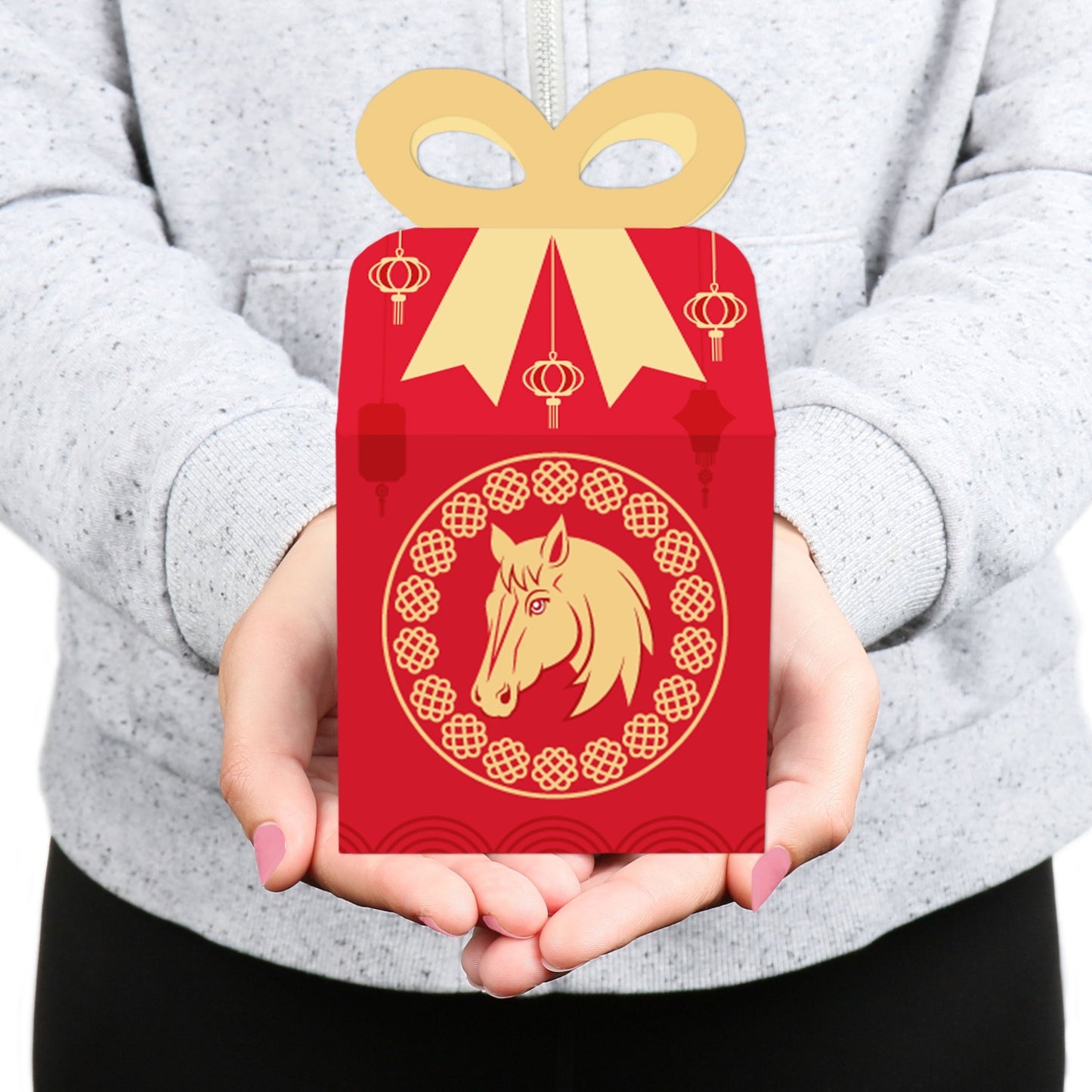Lunar New Year - Square Favor Gift Boxes - 2026 Year of the Horse Bow Boxes - Set of 12