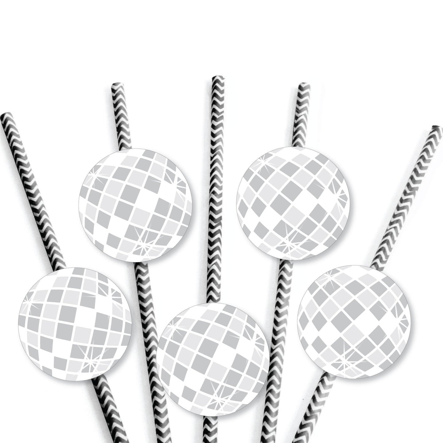 Disco Ball - Paper Straw Decor - Groovy Hippie Party Striped Decorative Straws - Set of 24