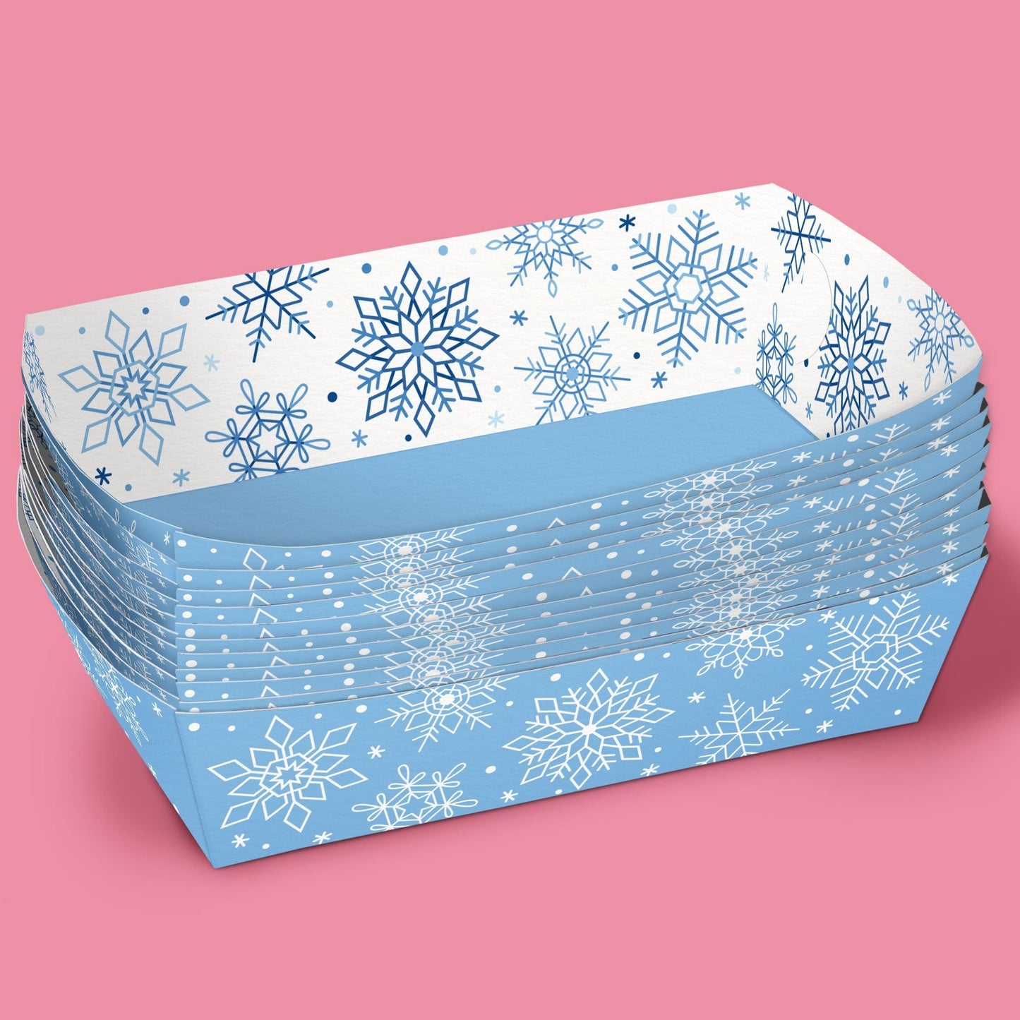 Blue Snowflakes Paper Food Trays - 12 Ct