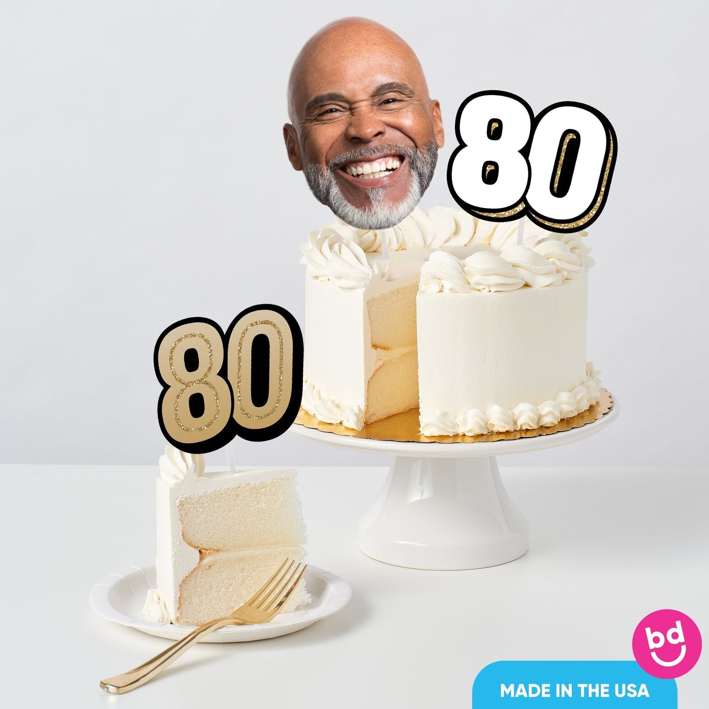 Custom Photo 80th Birthday Cake Topper - 3 Pc