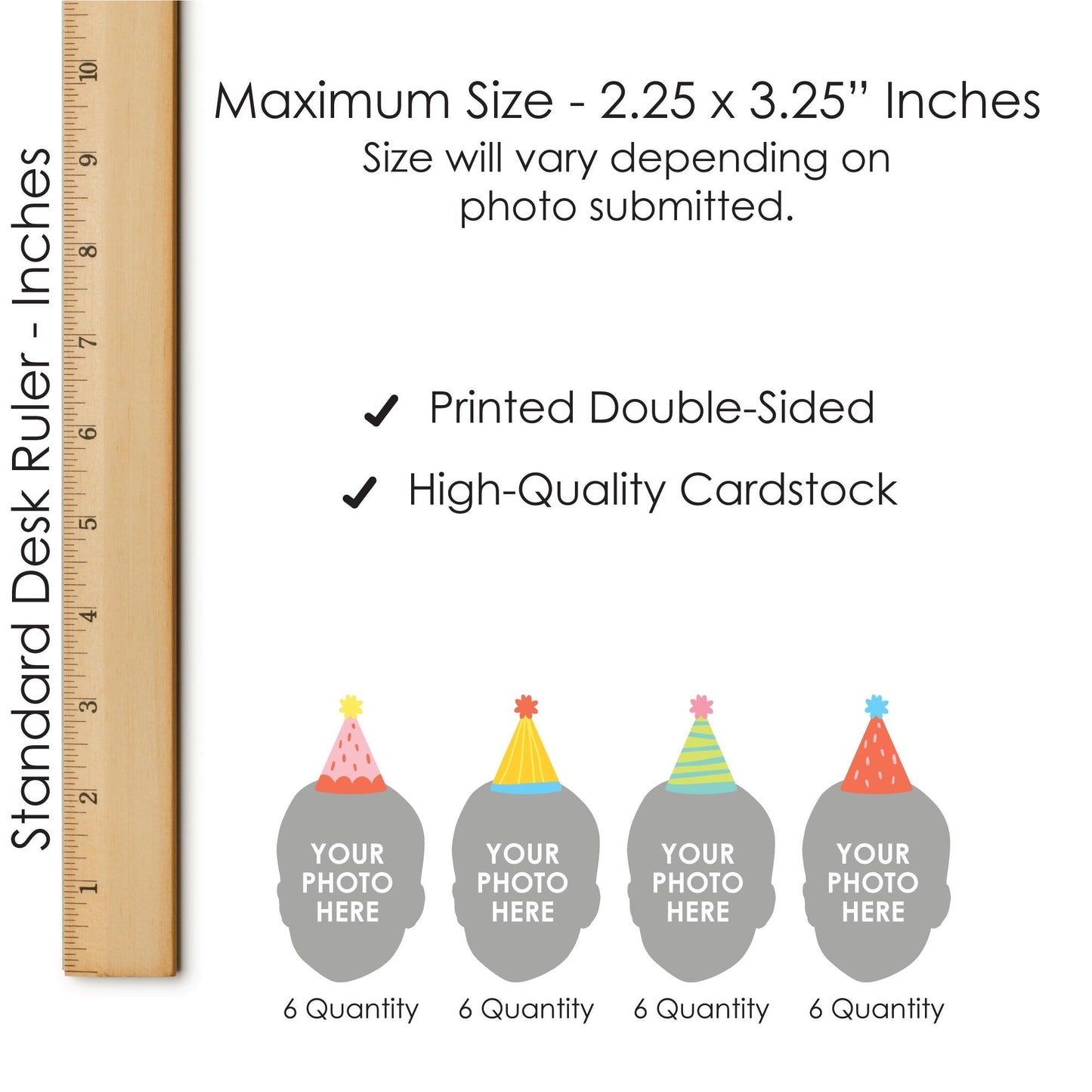 Custom Photo Party Time - Happy Birthday Party DIY Shaped Fun Face Cut-Outs - 24 Count