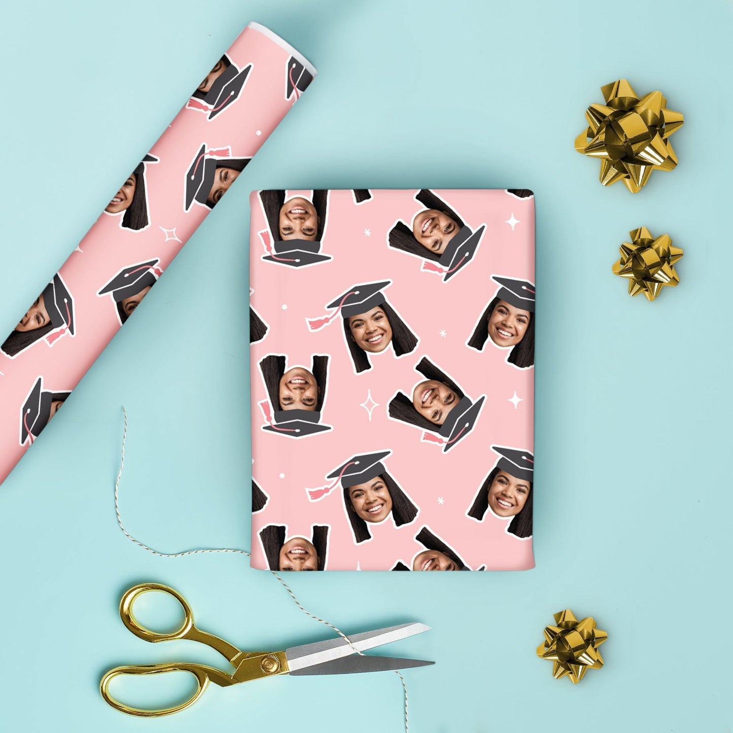 Personalized Photo Rose Gold Graduation Wrapping Paper, Cap with Tassel