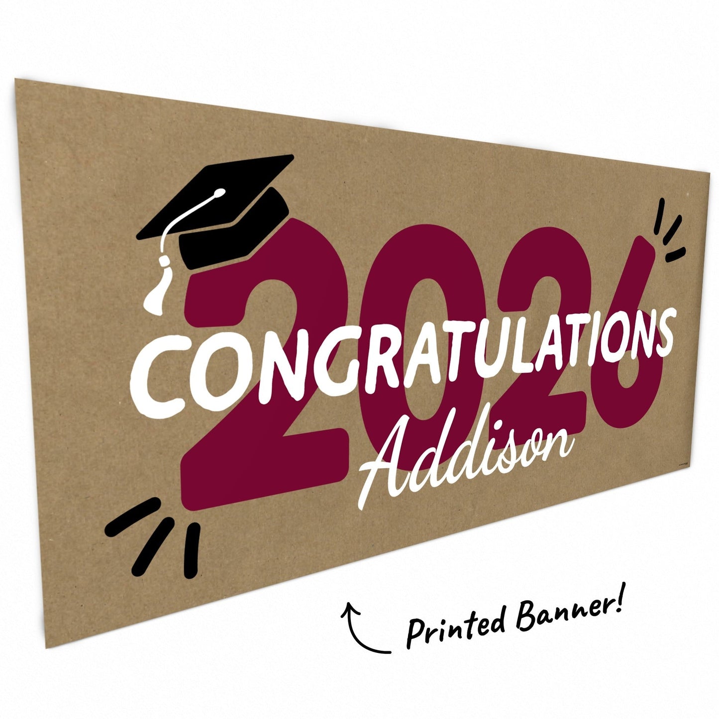 Custom Text Maroon 2026 Grad Kraft Banner
