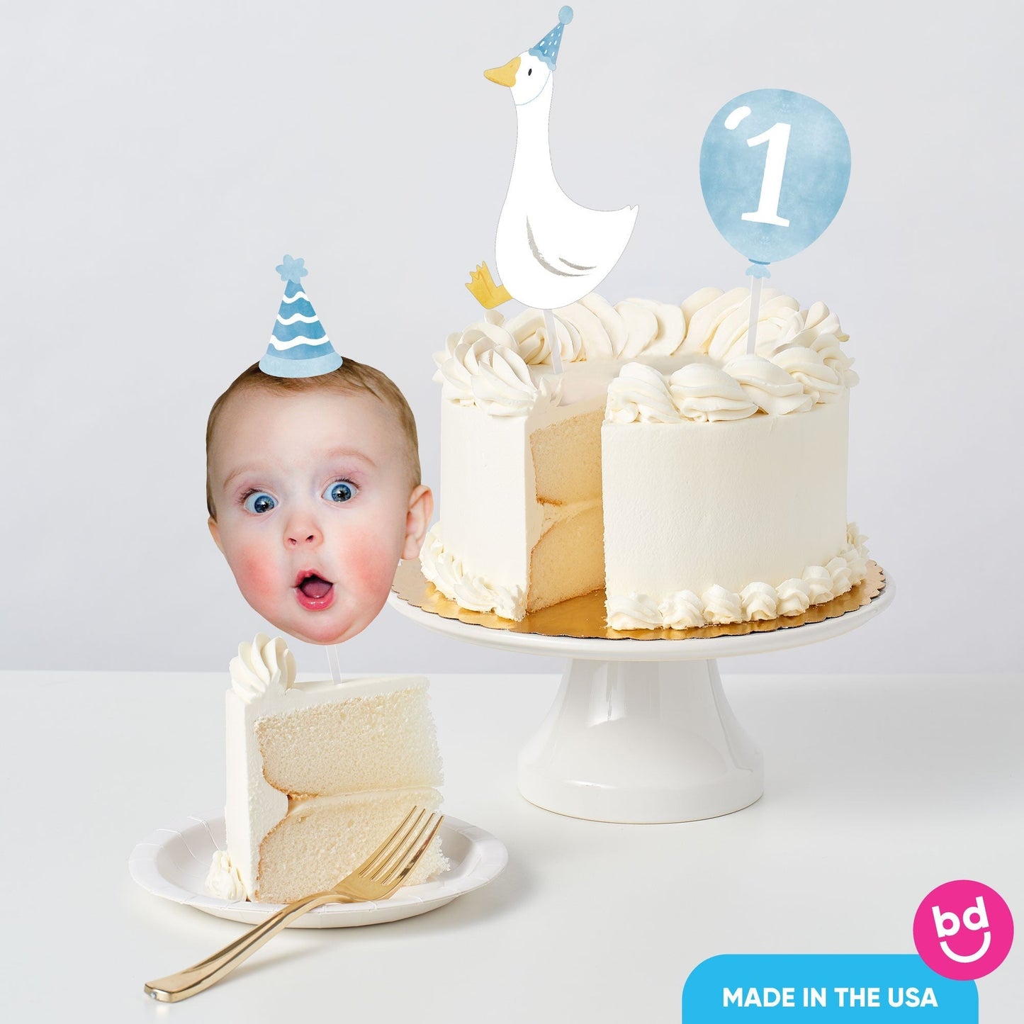 Custom Photo Blue Silly Goose Cake Topper - 3 Pc