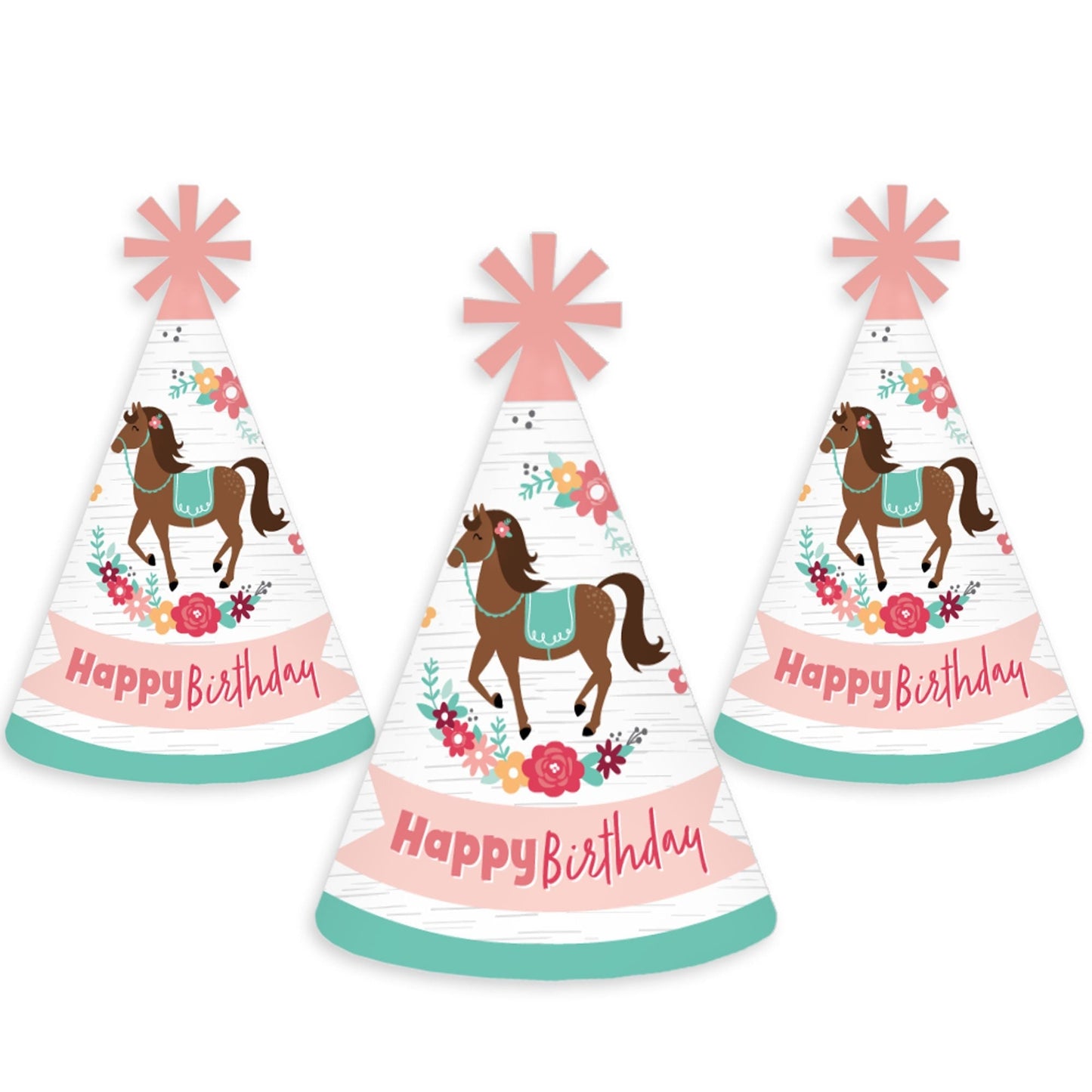 Run Wild Horses - Cone Happy Birthday Party Hats for Kids and Adults - Set of 8 (Standard Size)