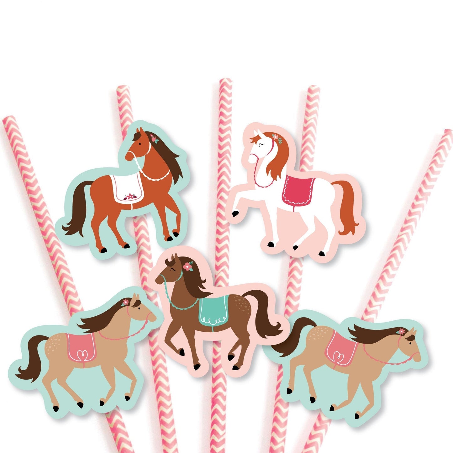 Run Wild Horses - Paper Straw Decor - Pony Birthday Party Striped Decorative Straws - Set of 24