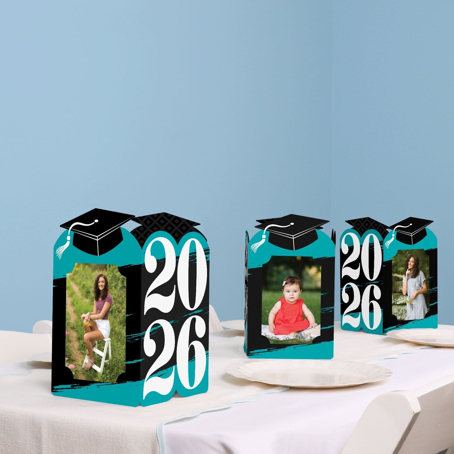 Teal Graduation Photo Centerpieces - 8 Ct