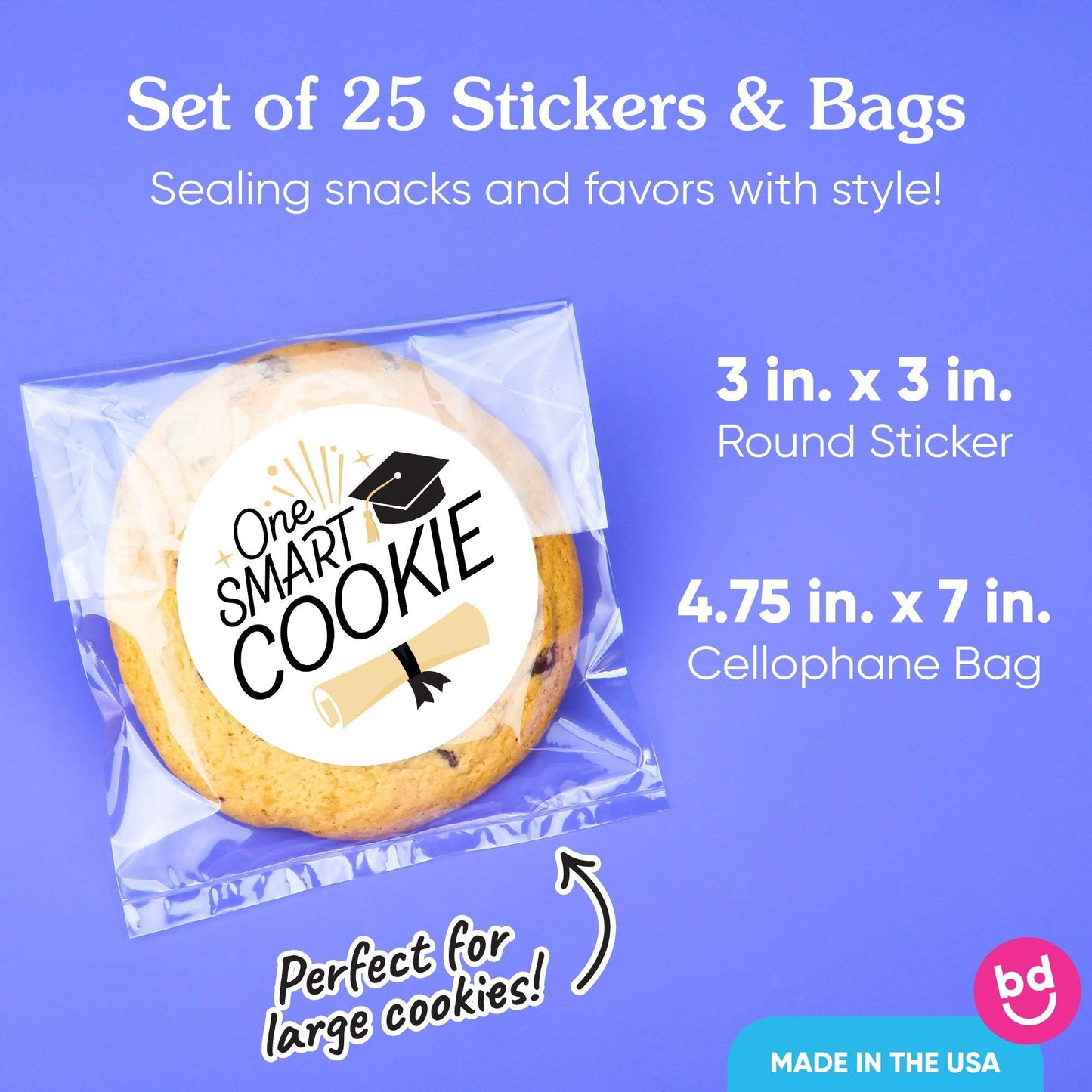 Black and Gold Grad Stickers & Clear Cookie Bags - 25 Ct