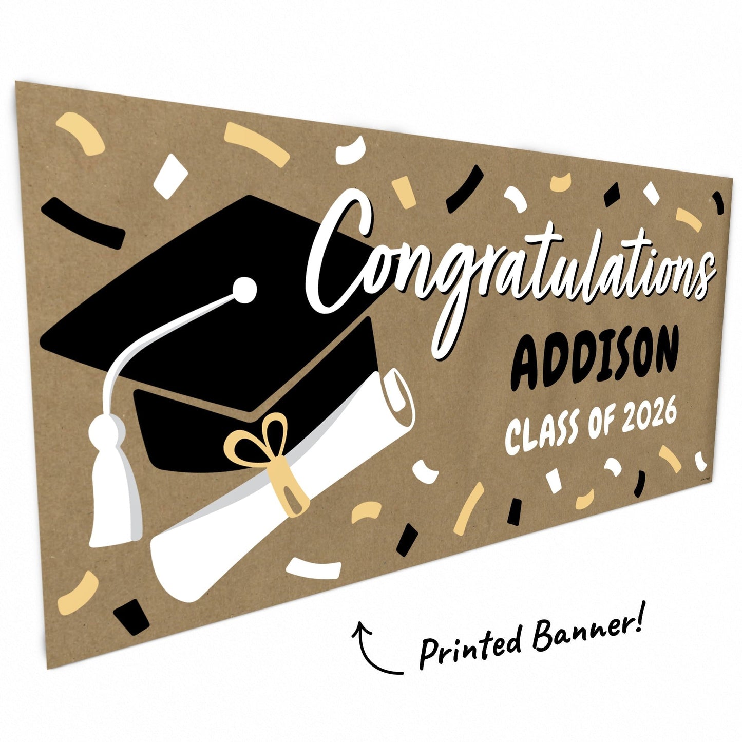 Custom Text Black & Gold Grad Kraft Banner