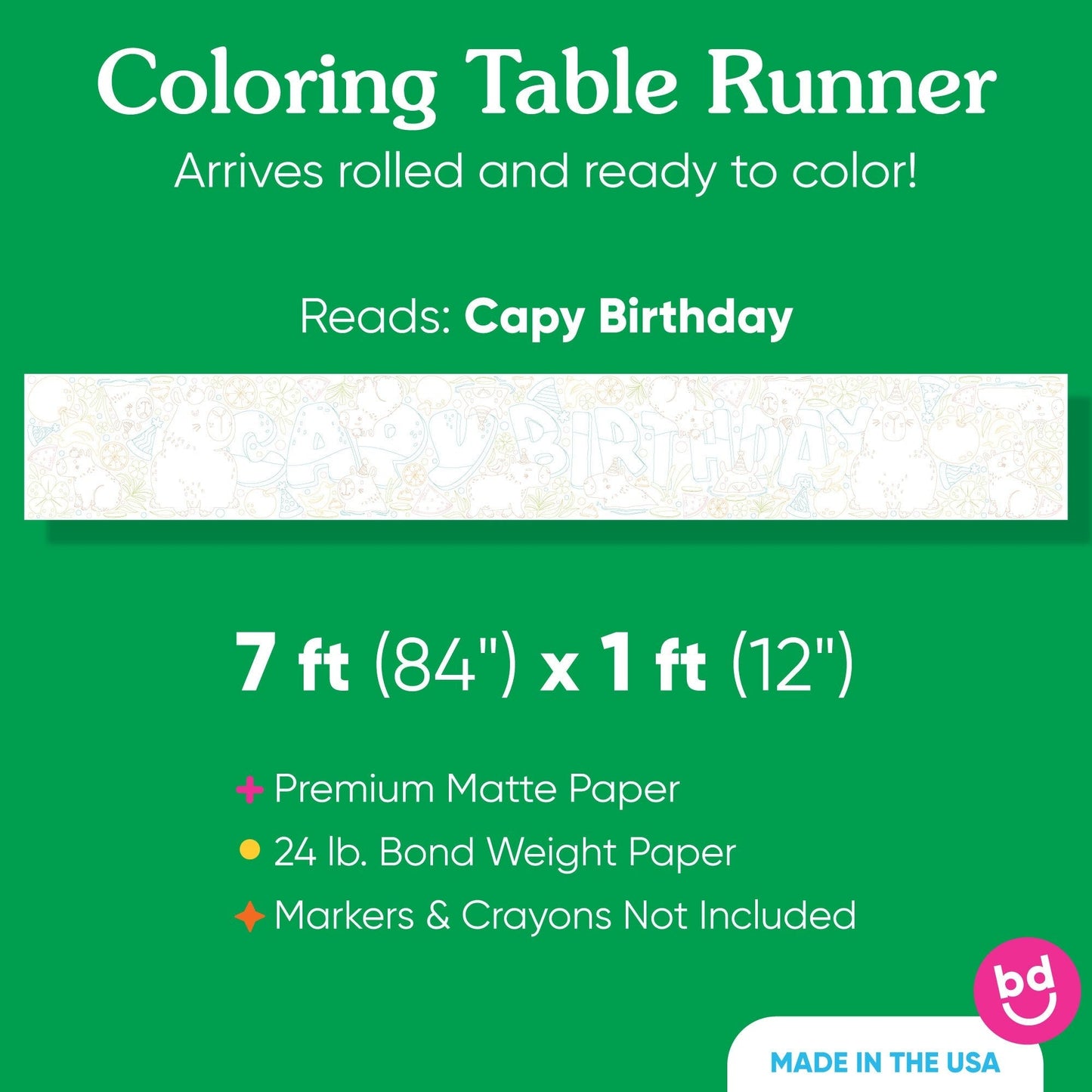 Capy Birthday - Coloring Table Runner - 7'
