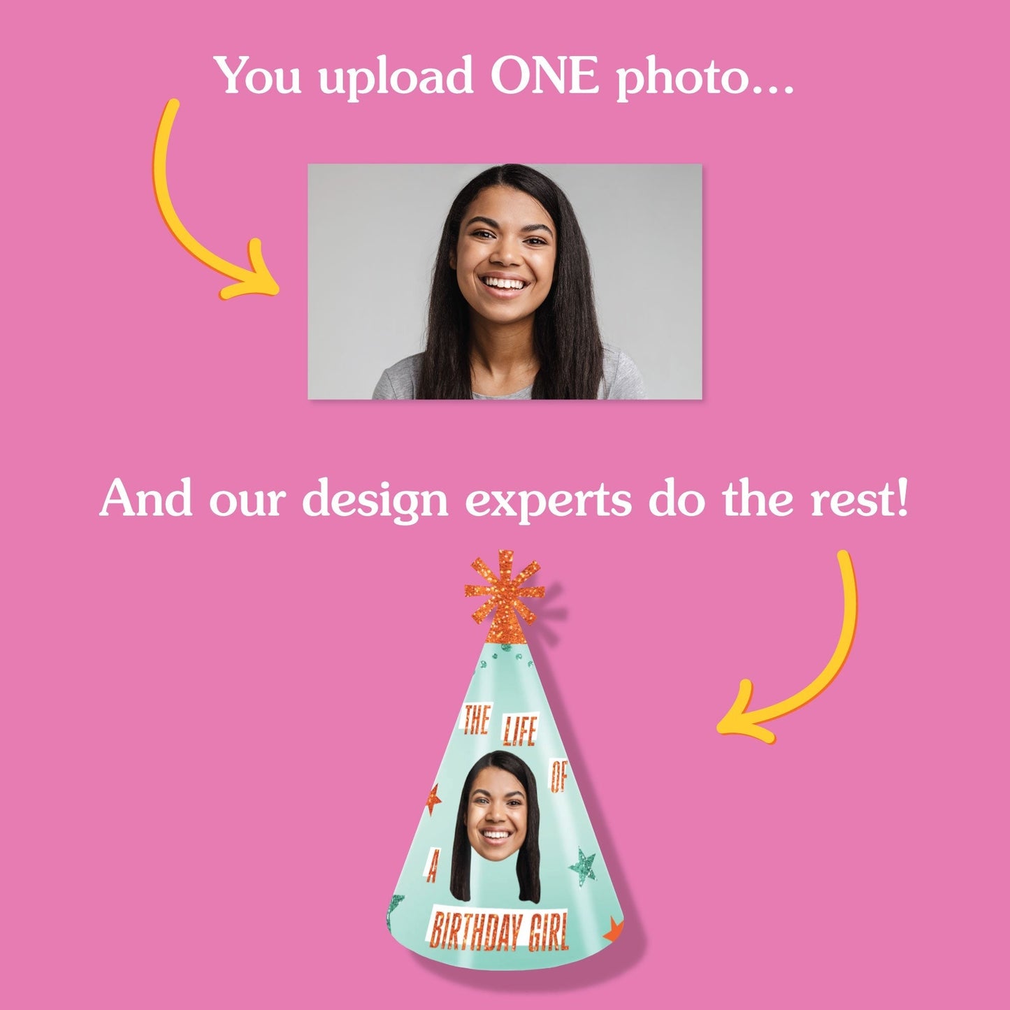 Custom The Life of a Birthday Girl Cone Hat - 8 Ct