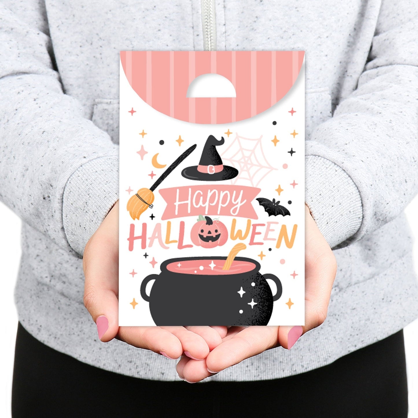 Pastel Halloween - Pink Pumpkin Party Gift Favor Bags - Party Goodie Boxes - Set of 12
