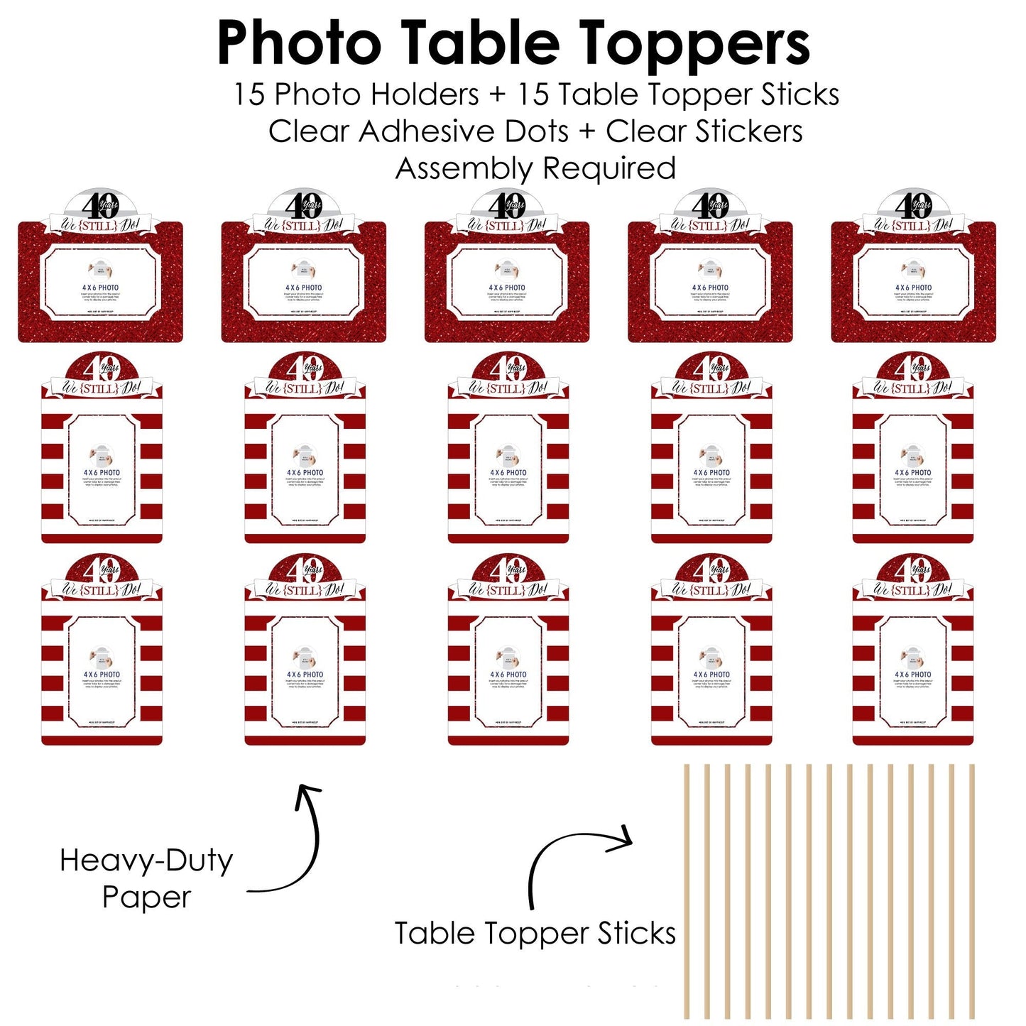 We Still Do - 40th Wedding Anniversary - Anniversary Party Picture Centerpiece Sticks - Photo Table Toppers - 15 Pieces