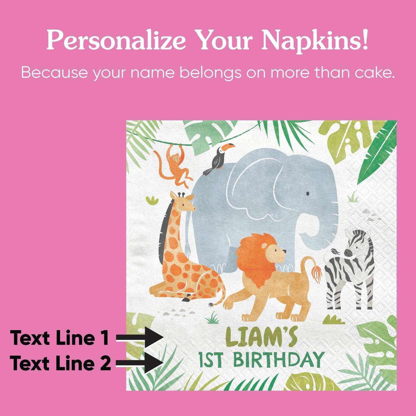 Custom Text Napkins - Safari Animals