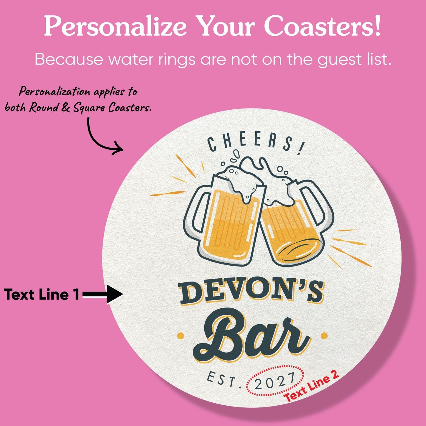 Custom Text Coasters - Beer Bar