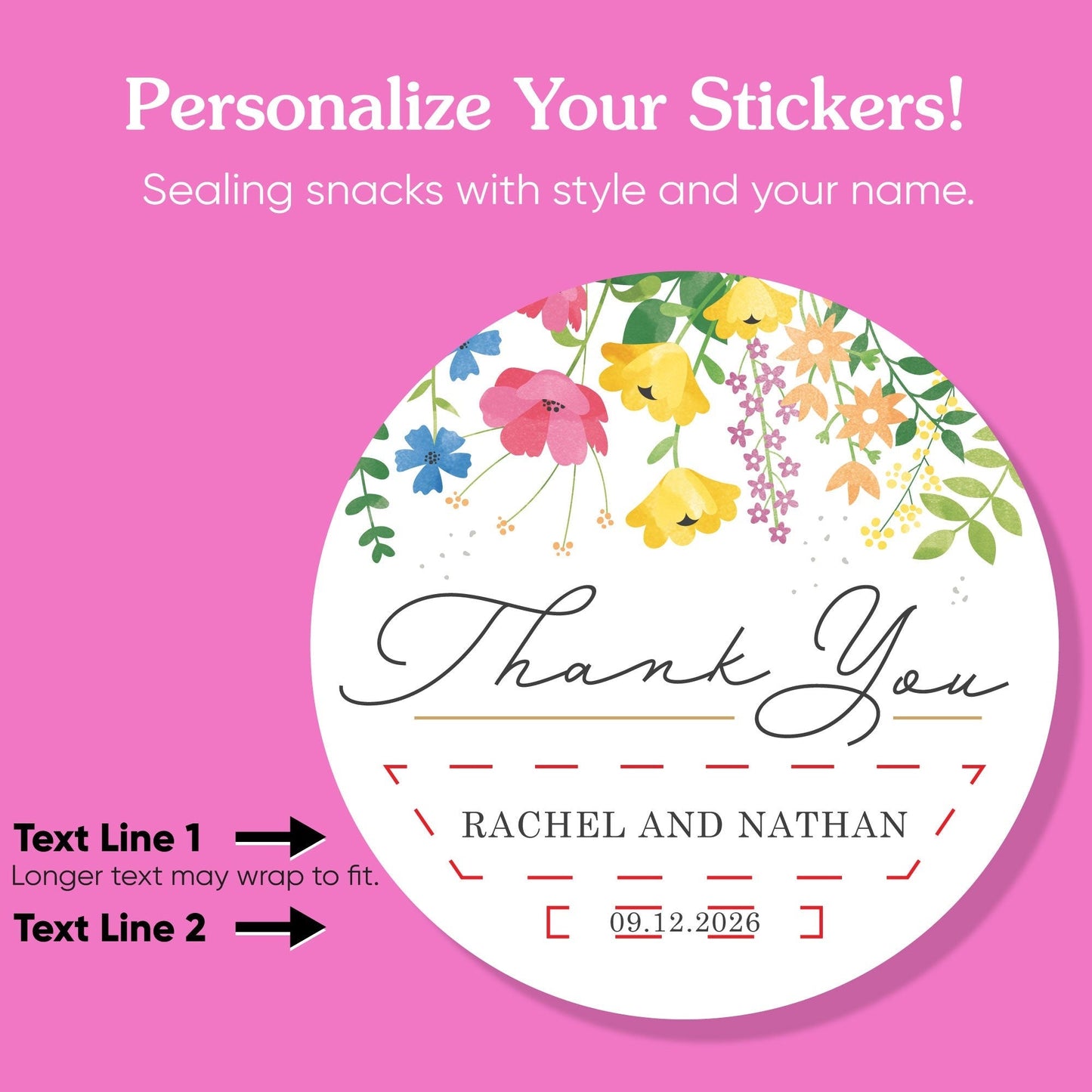 Custom Text Stickers & Clear Cookie Bags - Wildflowers