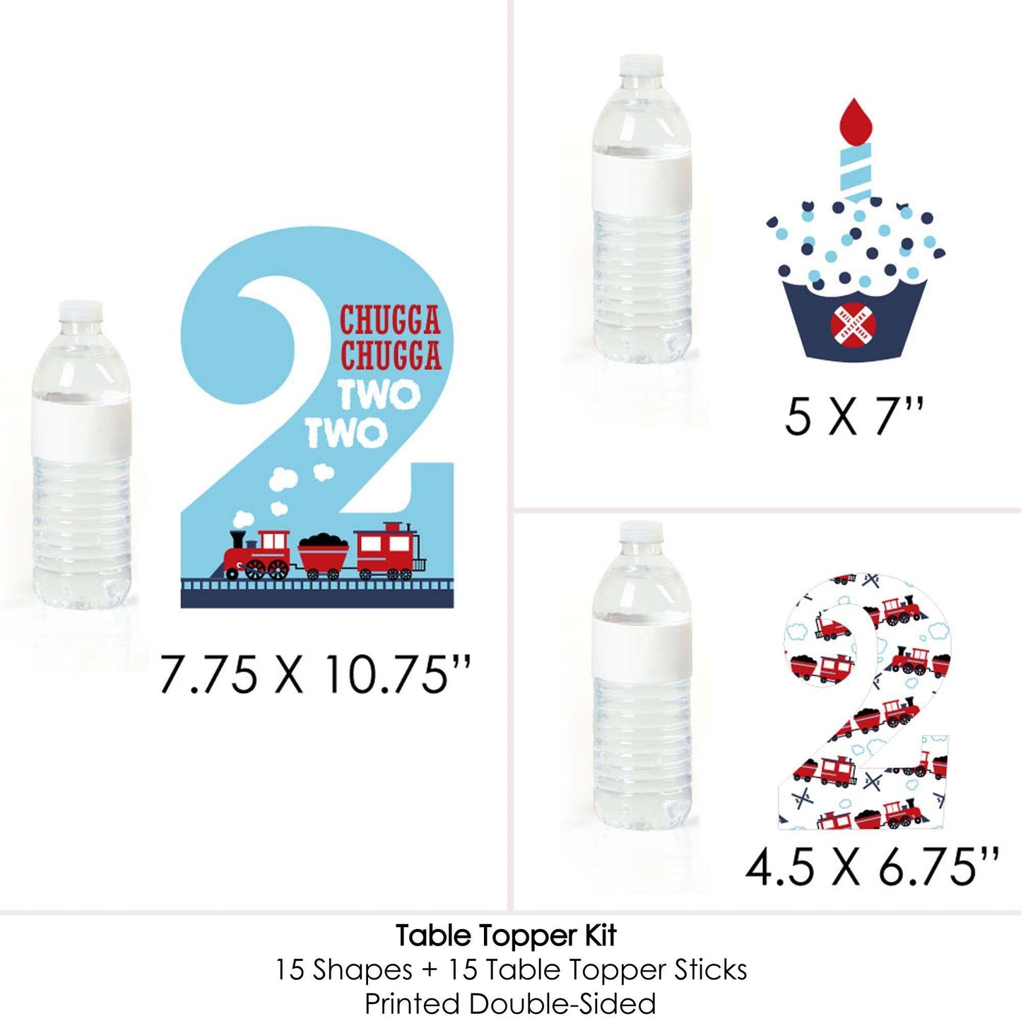2nd Birthday Railroad Party Crossing - Chugga Chugga Two Two - Steam Train Second Birthday Party Centerpiece Sticks - Table Toppers - Set of 15