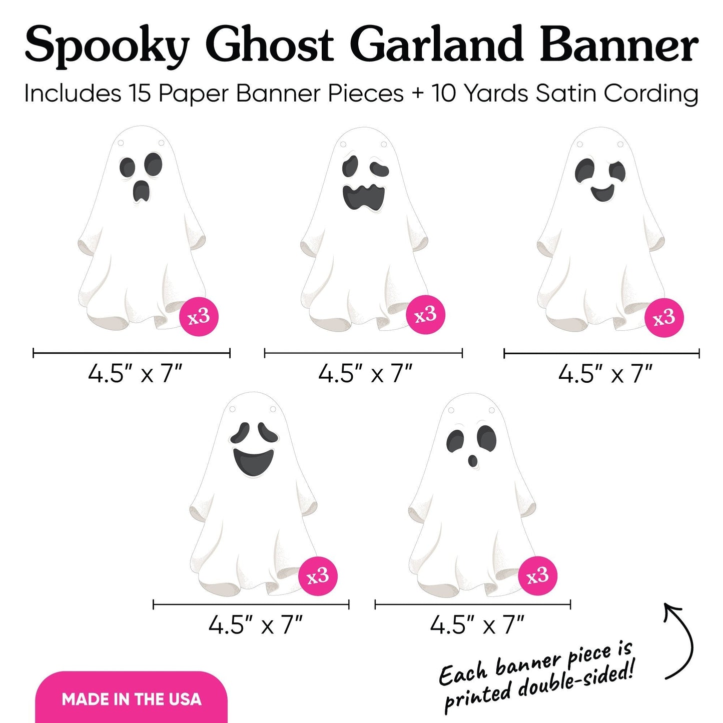 Spooky Ghost Garland Banner - 15 Pc