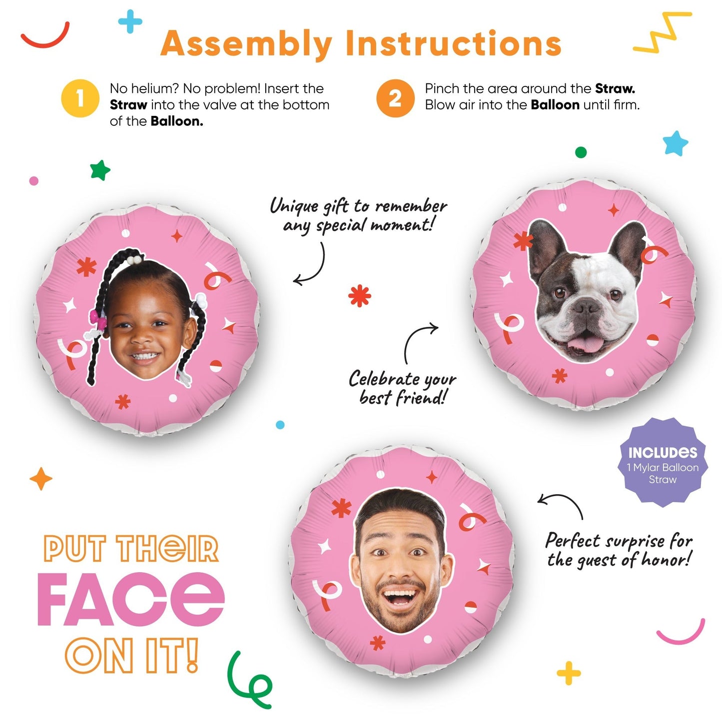 Personalized Fun Face Pink Balloon - Double Sided - 1 Ct