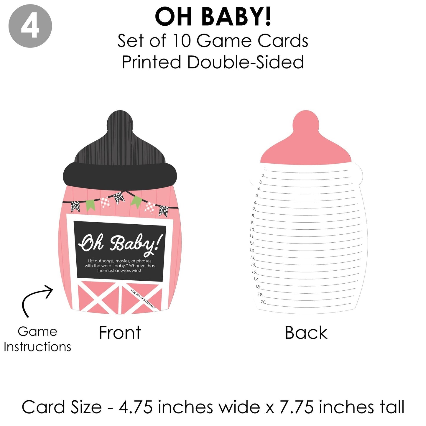 Girl Farm Animals - 4 Pink Barnyard Baby Shower Games - 10 Cards Each - Who Knows Mommy Best, Mommy or Daddy Quiz, What’s in Your Purse and Oh Baby - Gamerific Bundle