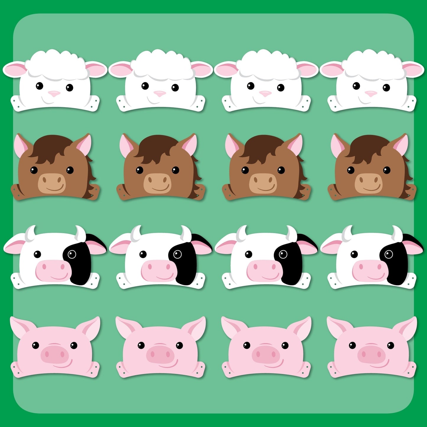 Farm Paper Animal Headbands - 16 Ct