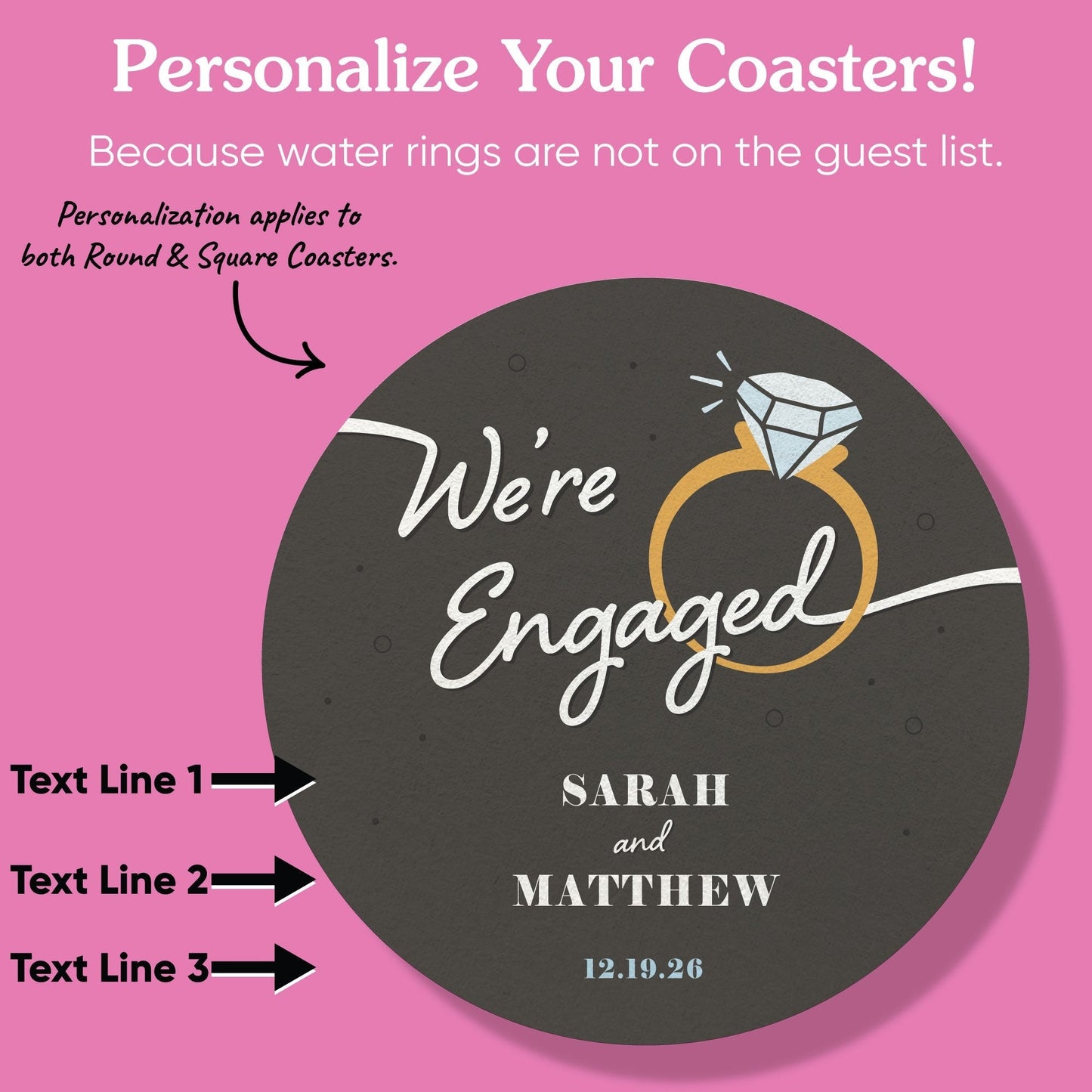 Custom Text Coasters - Just Engaged