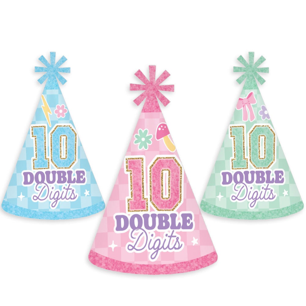 Preppy 10th Birthday Girl Cone Hat - 8 Ct
