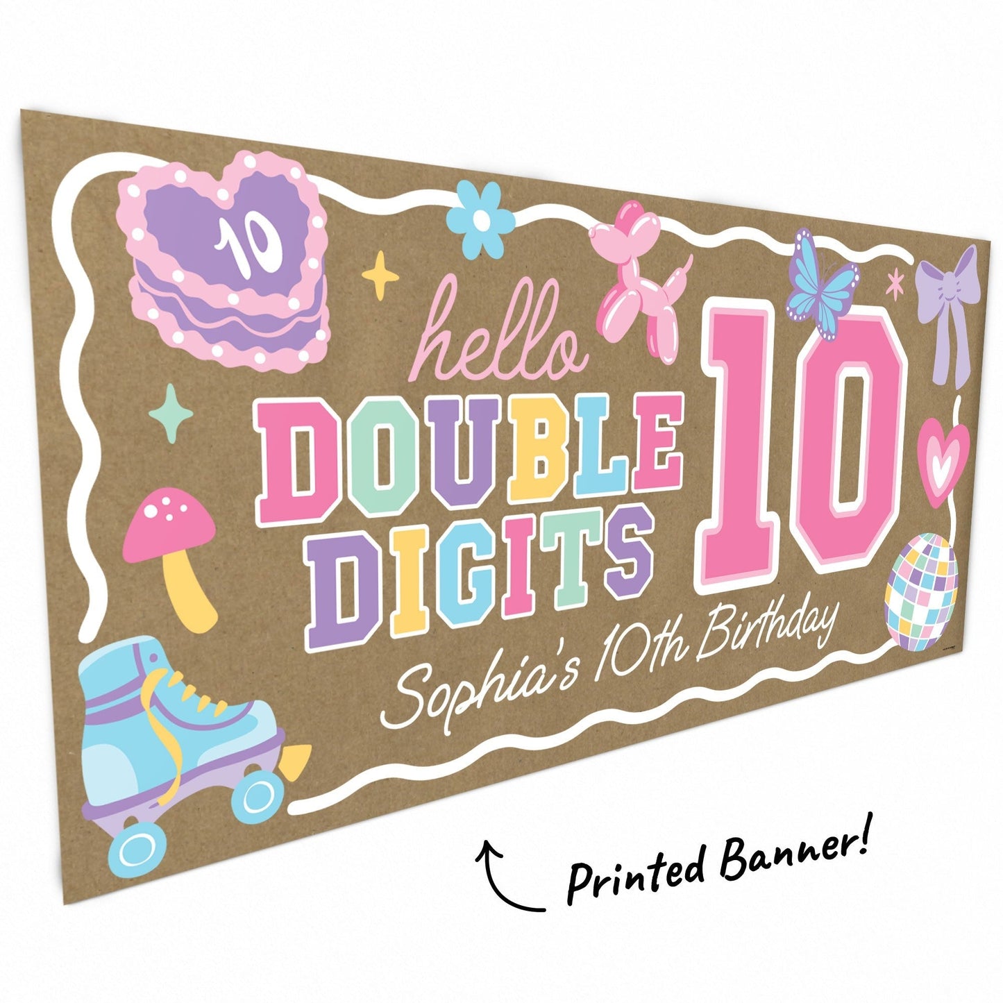 Custom Text Preppy 10th Birthday Girl Kraft Banner