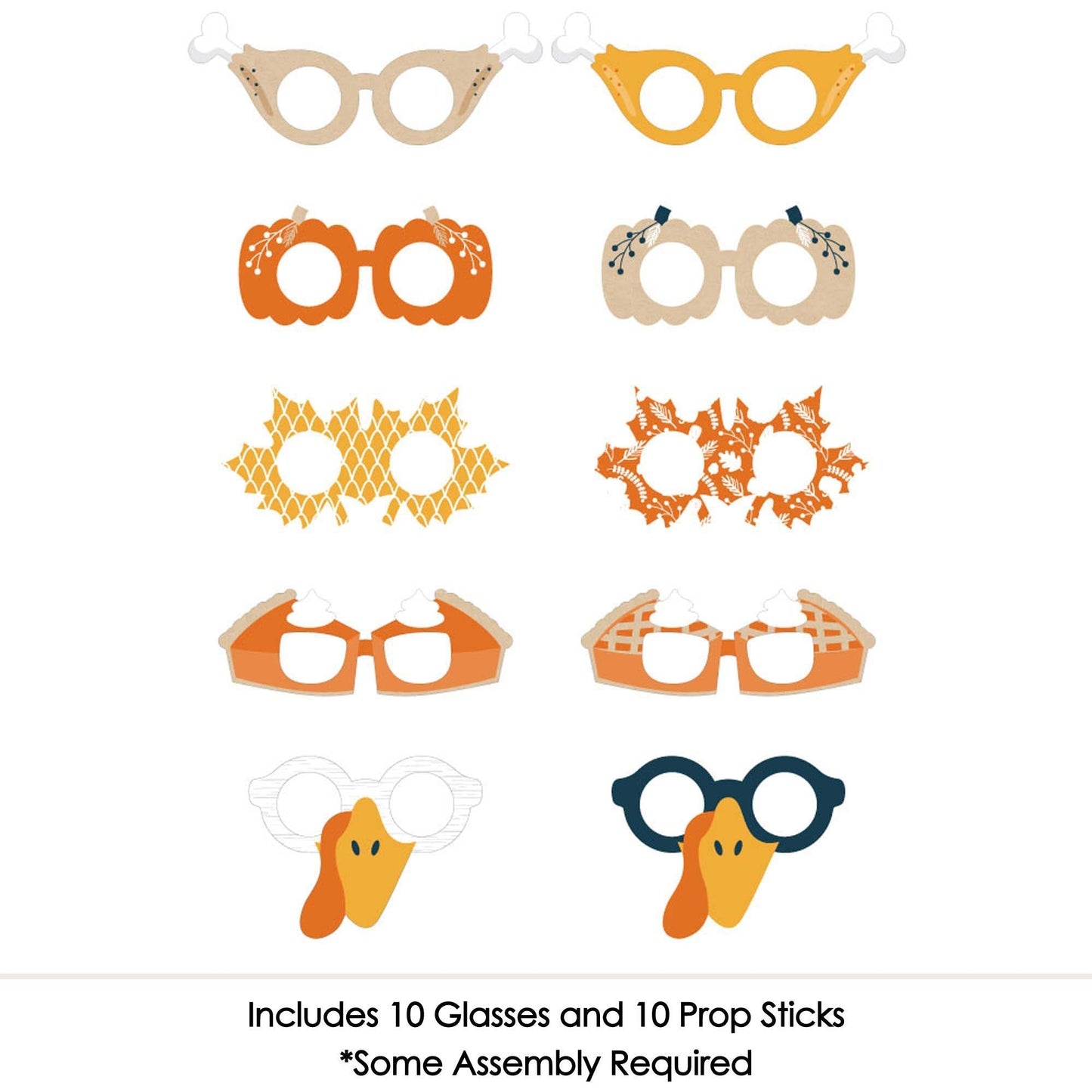 Happy Thanksgiving Glasses - Paper Card Stock Fall Harvest Party Photo Booth Props Kit - 10 Count