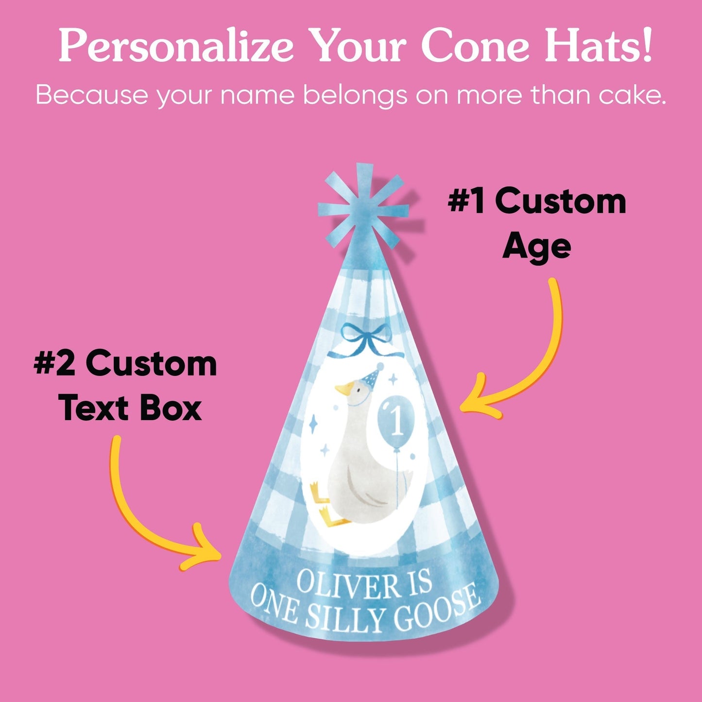 Custom Text One Silly Goose Blue Cone Hat - 8 Ct