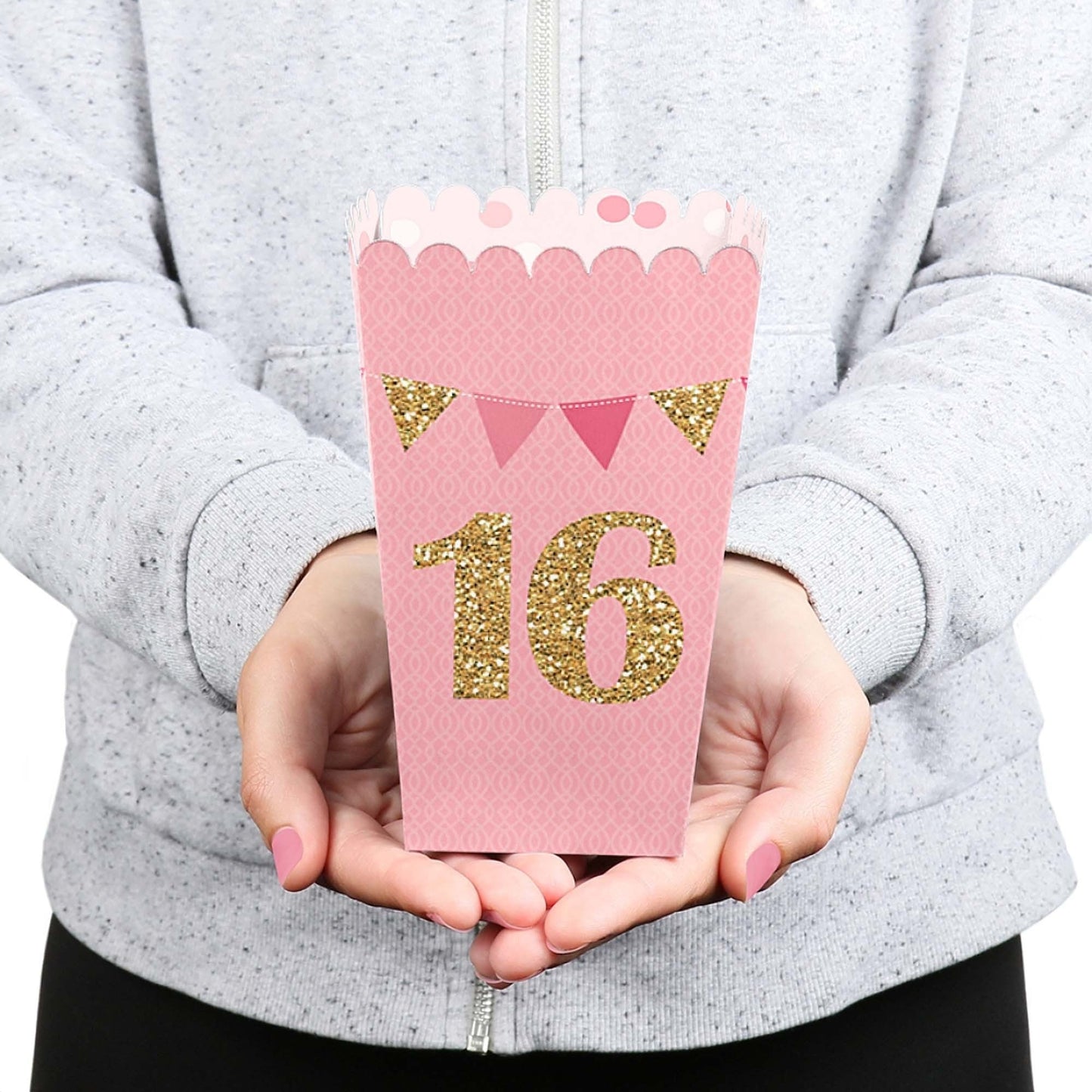 Sweet 16 - 16th Birthday Party Favor Popcorn Treat Boxes - Set of 12