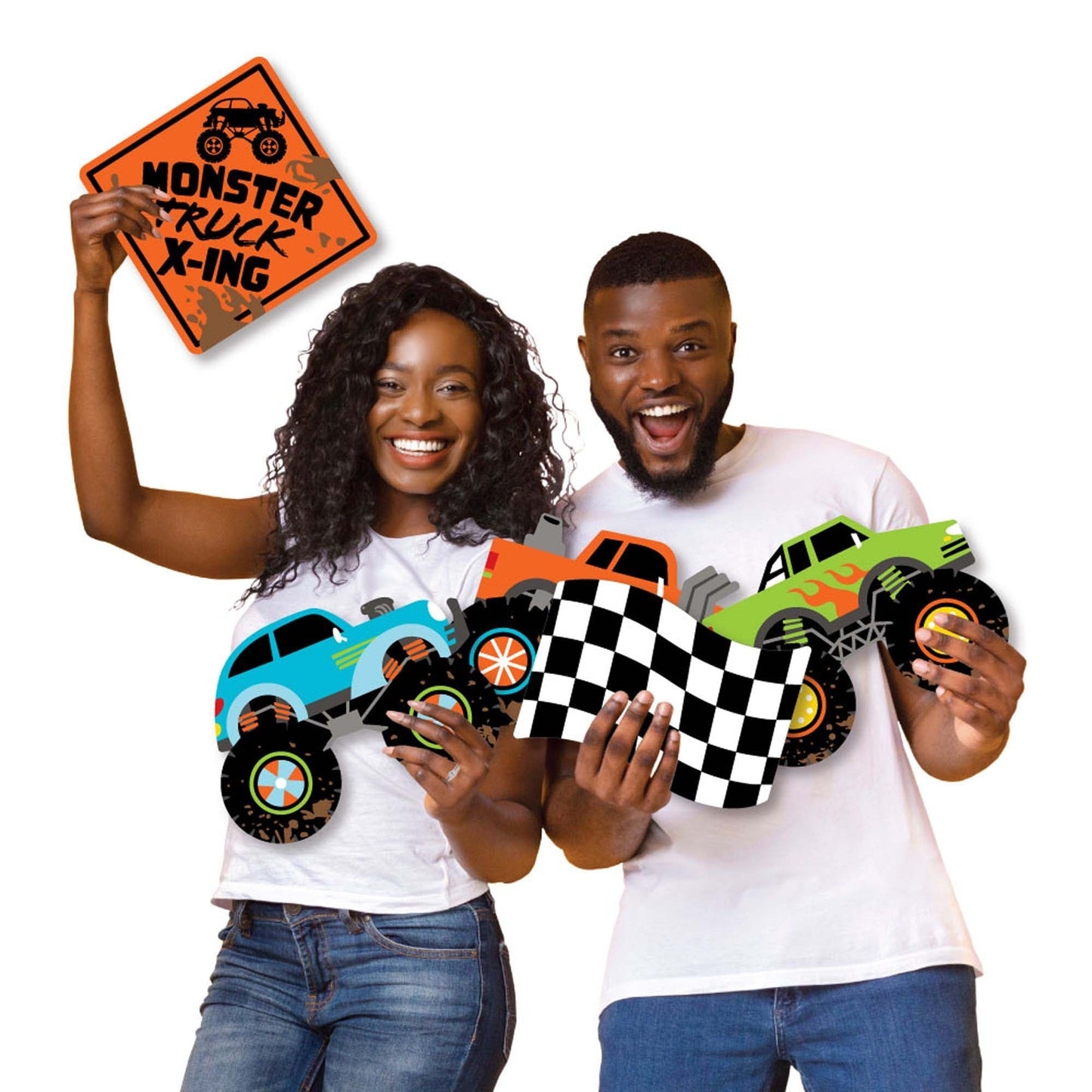 Smash and Crash - Monster Truck - Yard Sign and Outdoor Lawn Decorations - Boy Birthday Party Yard Signs - Set of 8