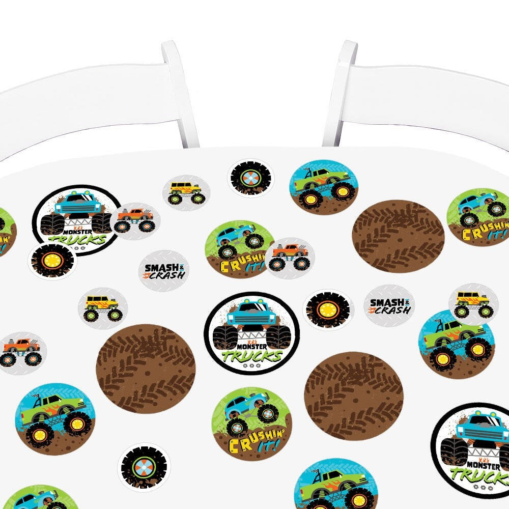 Smash and Crash - Monster Truck - Boy Birthday Party Giant Circle Confetti - Party Decorations - Large Confetti 27 Count
