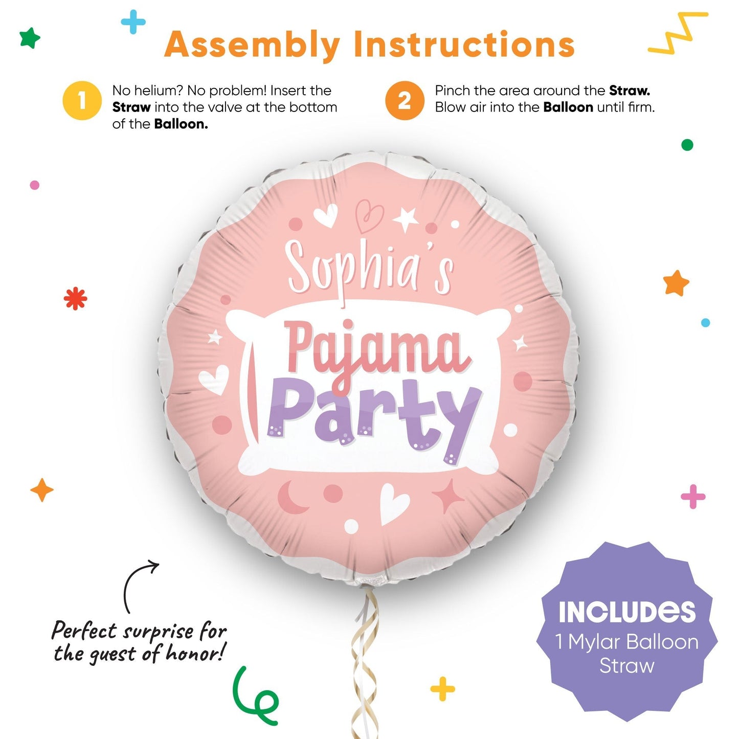 Custom Text Balloon - Pajama Party - Double Sided - 1 Ct