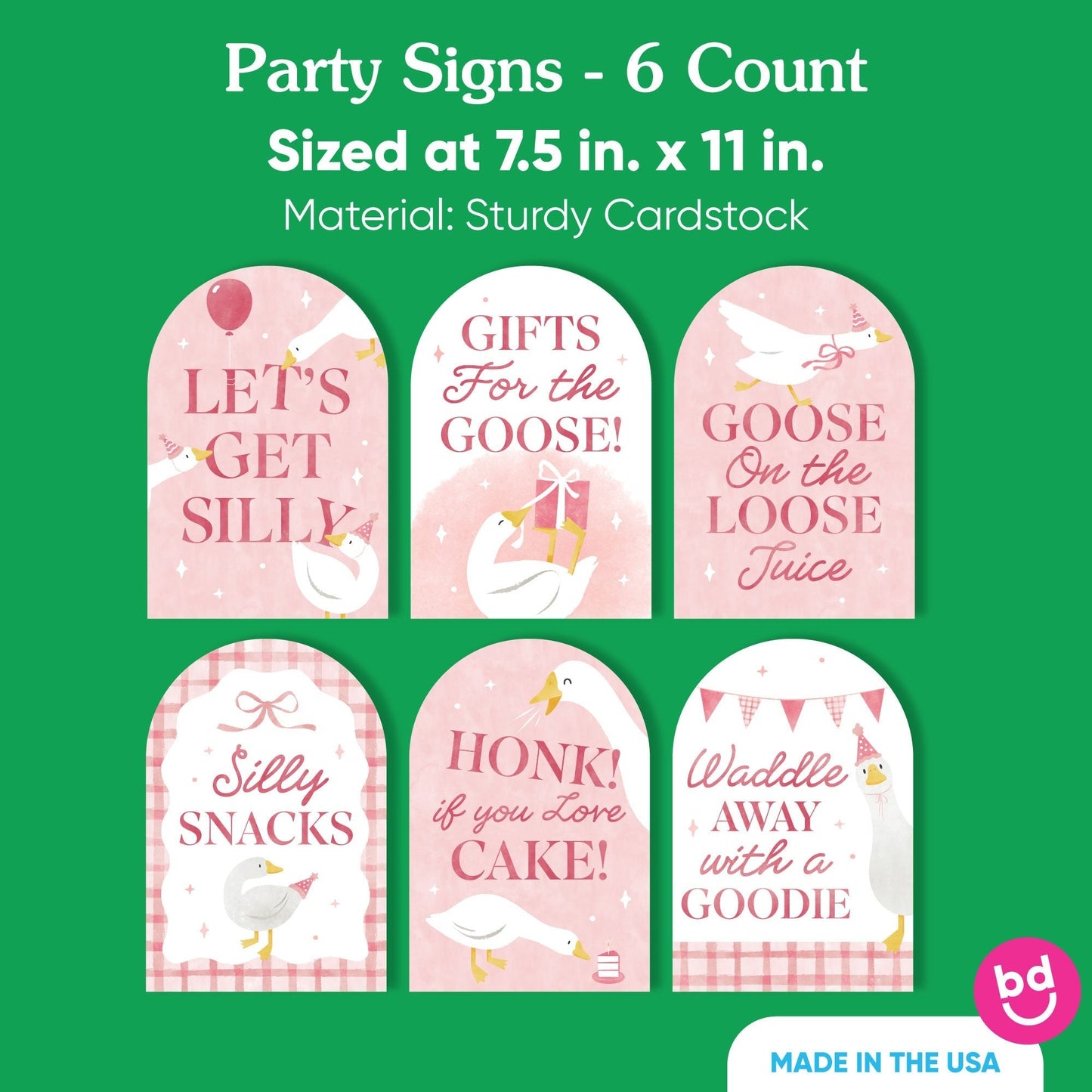One Silly Goose Pink Party Signs Set - 6 Ct