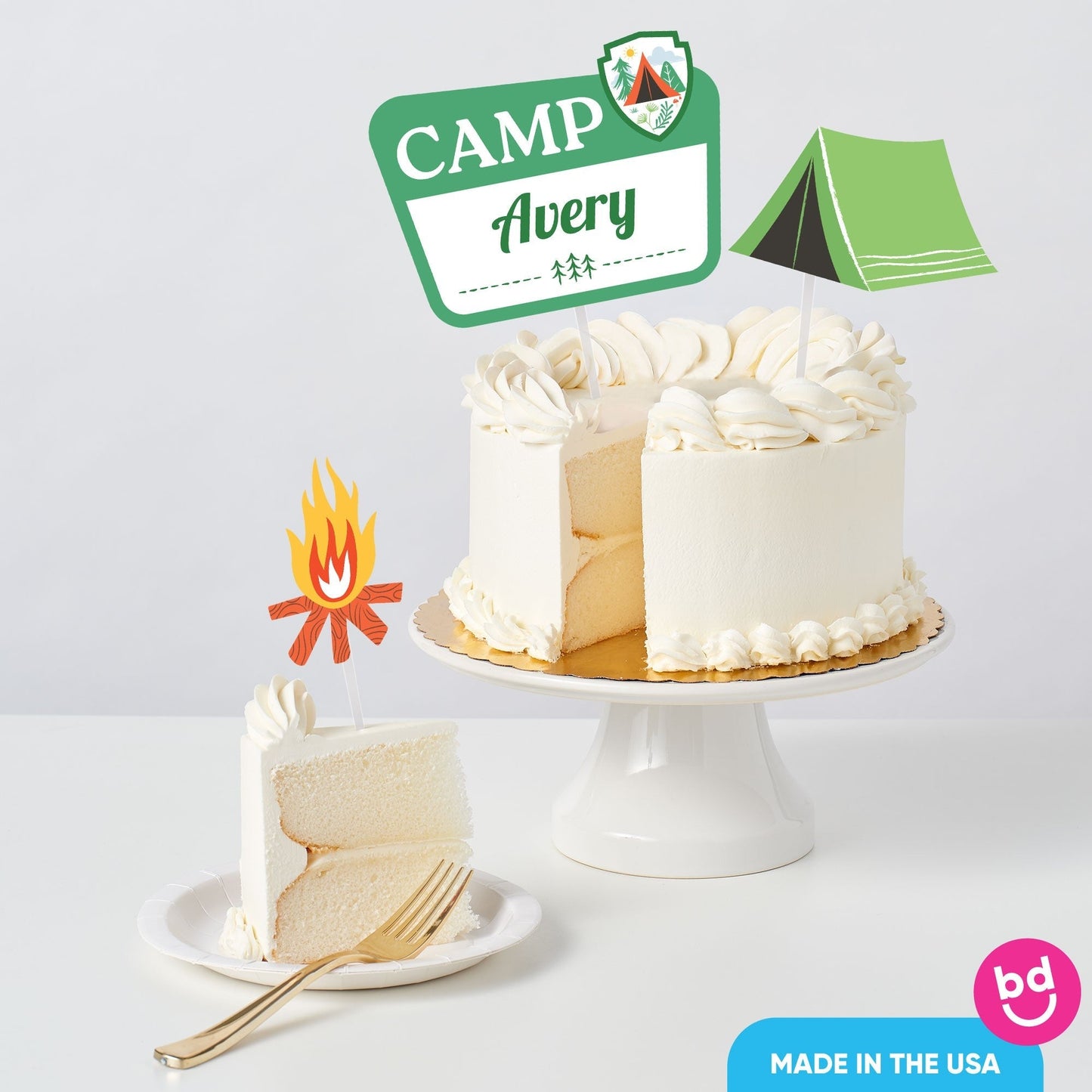 Custom Text Camping Cake Topper - 3 Pc