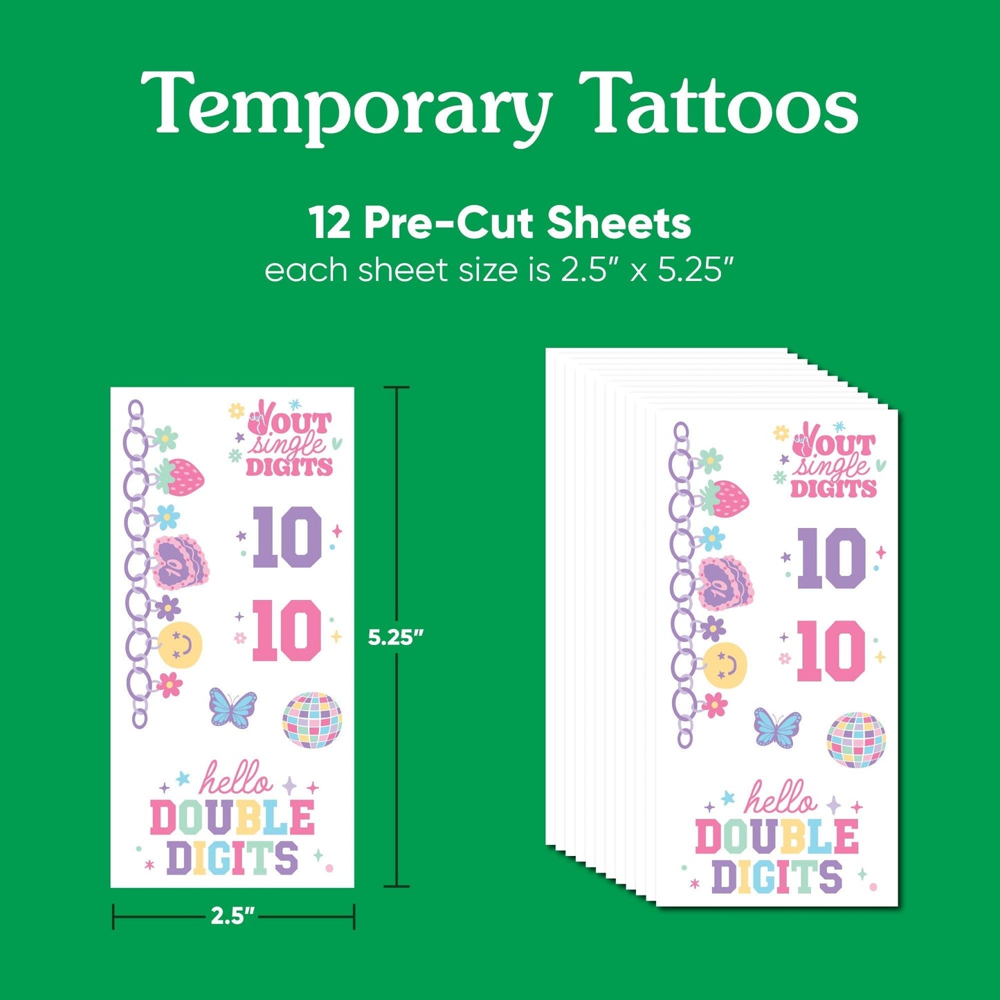 Preppy 10th Birthday Girl Temporary Tattoos - 84 Ct