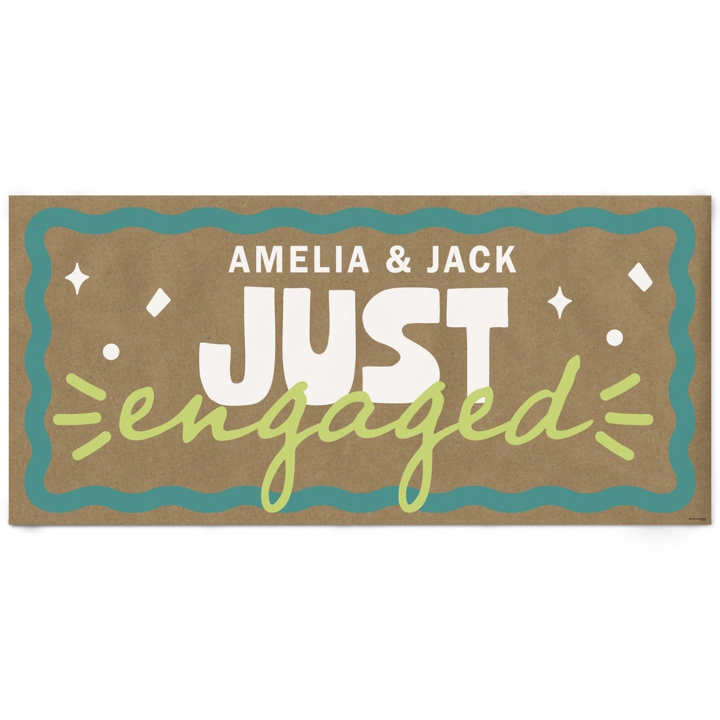 Custom Text Wavy Just Engaged Kraft Banner