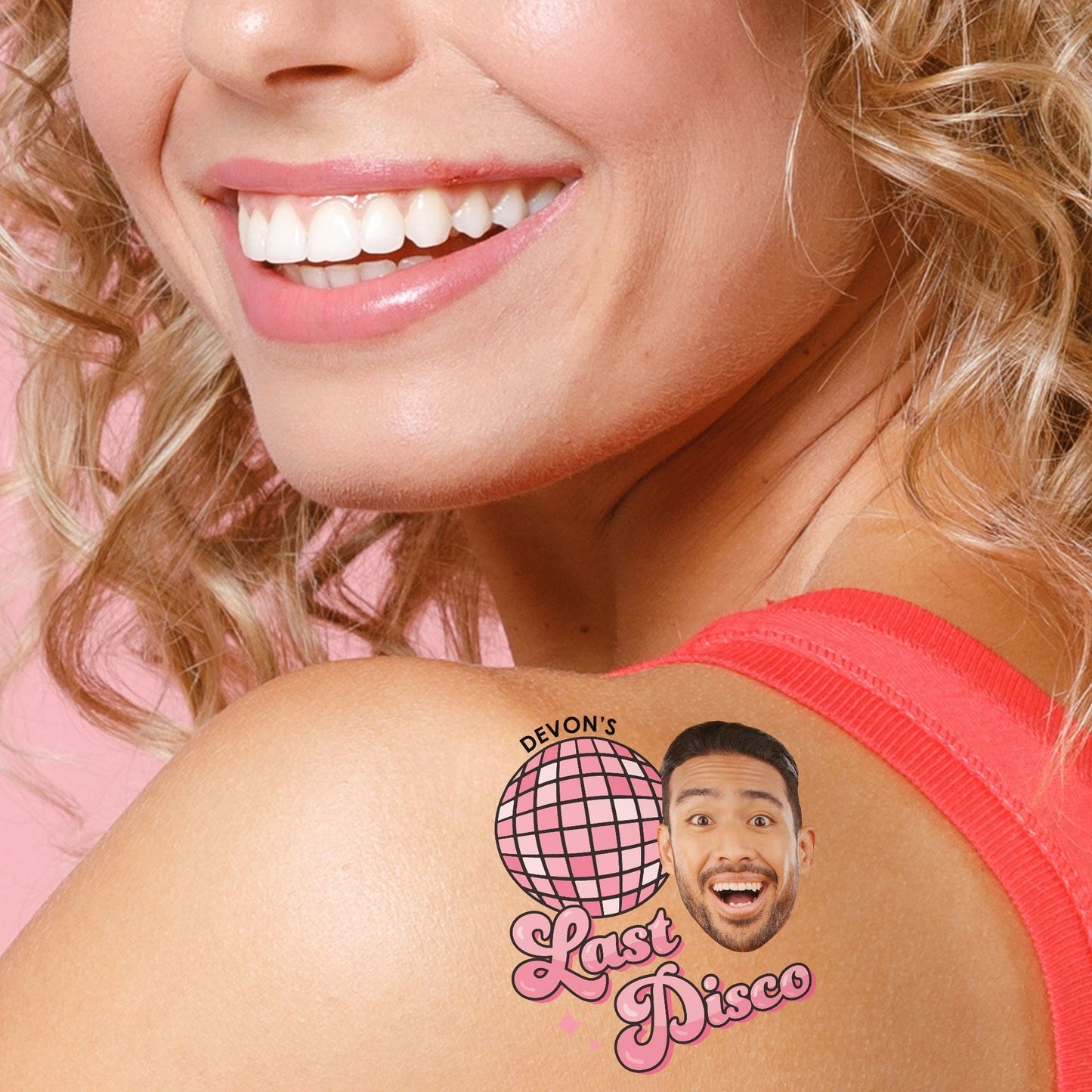 Custom Photo Last Disco - Bachelorette Party Favors - Fun Face Temporary Tattoos - Set of 12